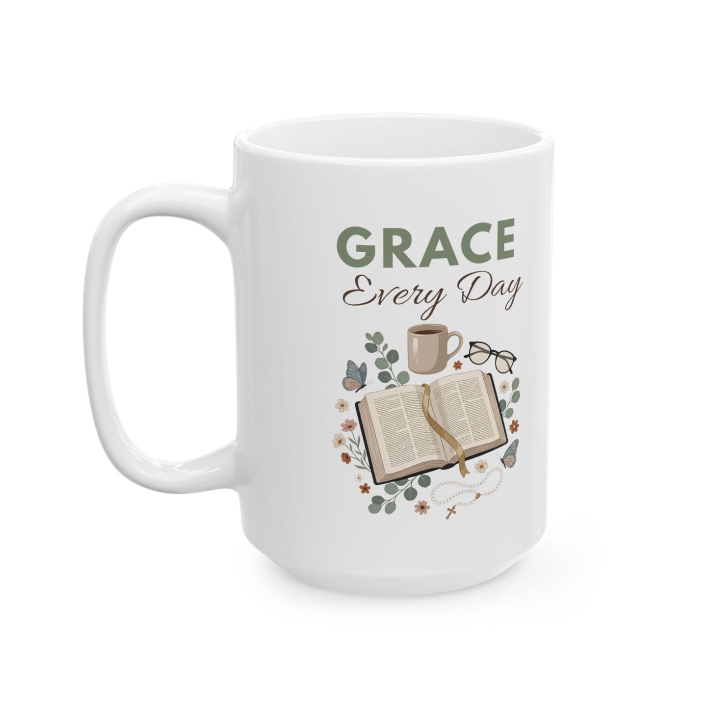 Grandma Ceramic Mug - "Grace Every Day" Floral Gift Mug (11oz/15oz)