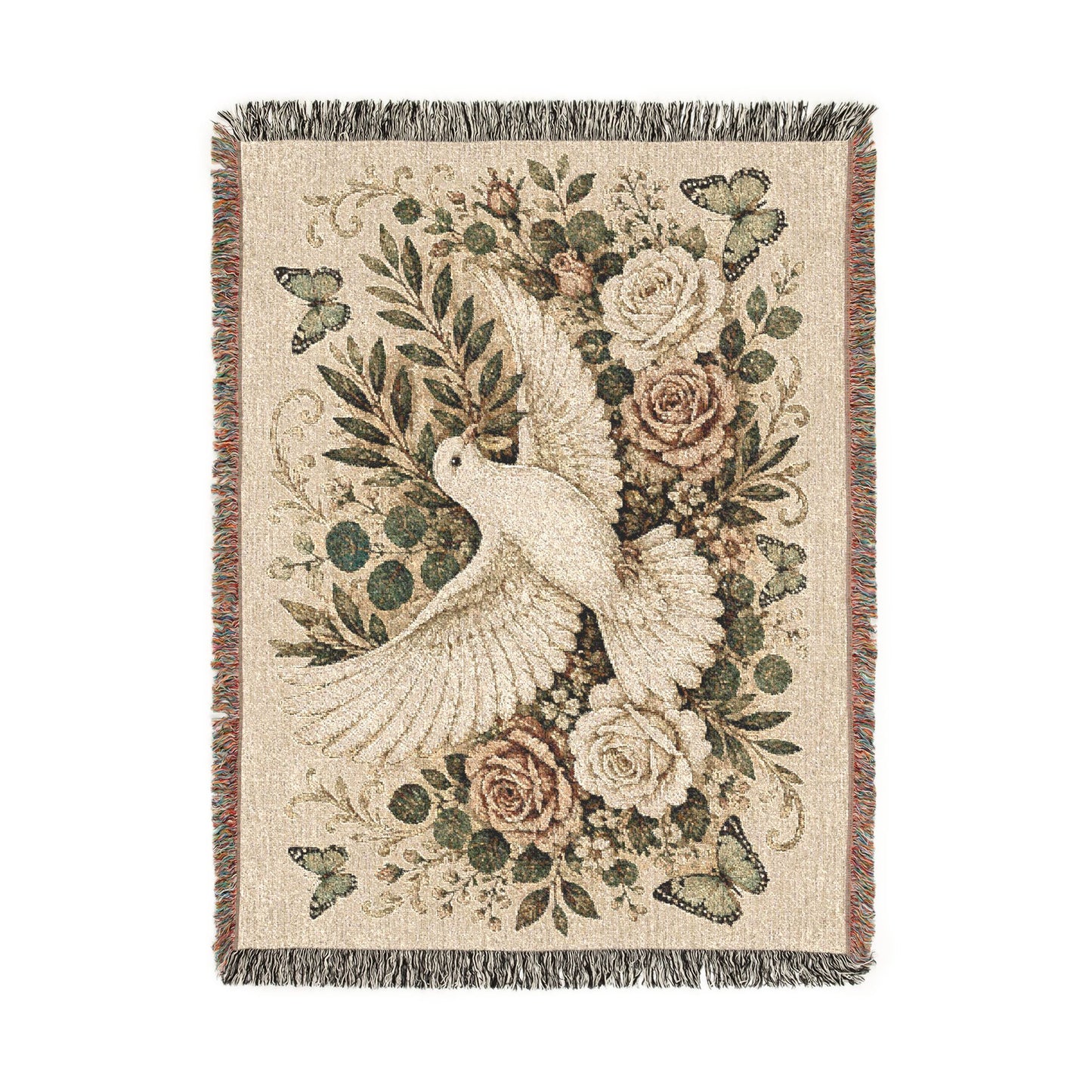 Dove Floral Woven Blanket — Decorative Throw for Living Room, Spiritual Comfort & Memorial Gift