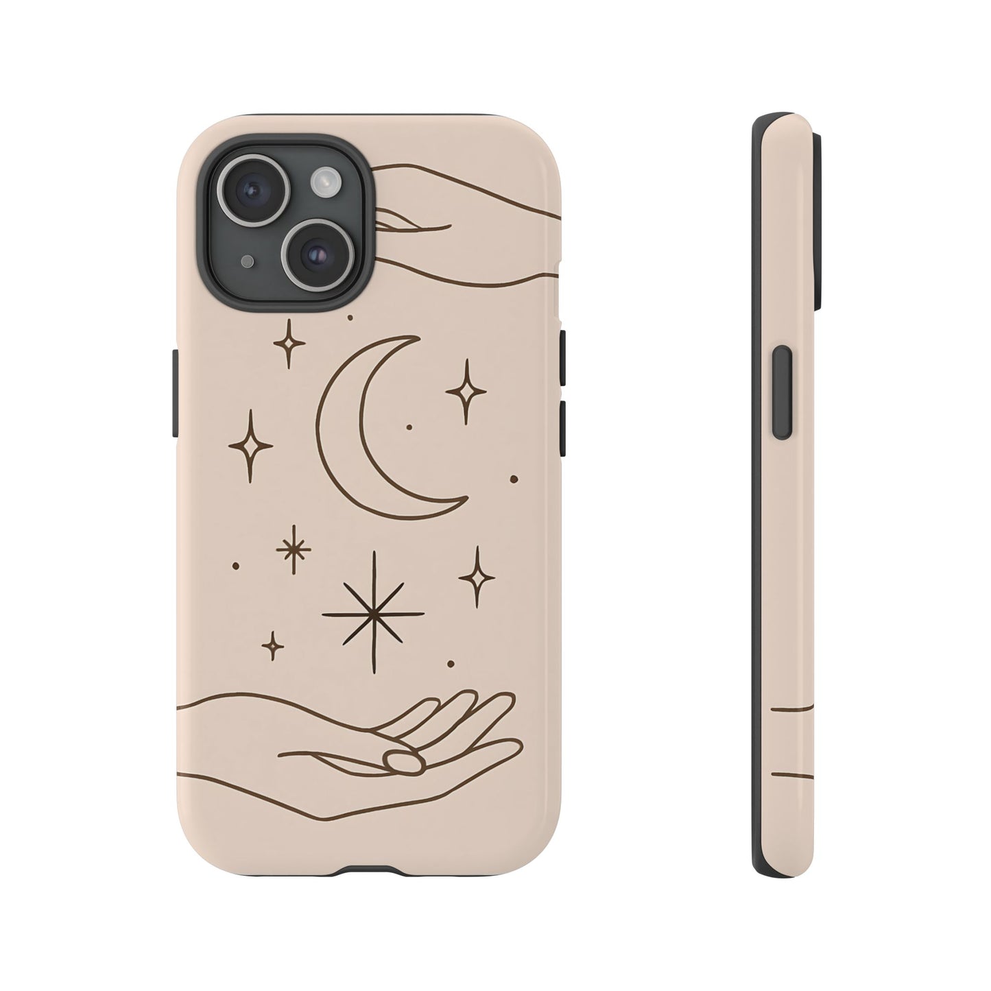 Mystic Minimalist Hands & Moon Phone Case – Celestial Line Art Design
