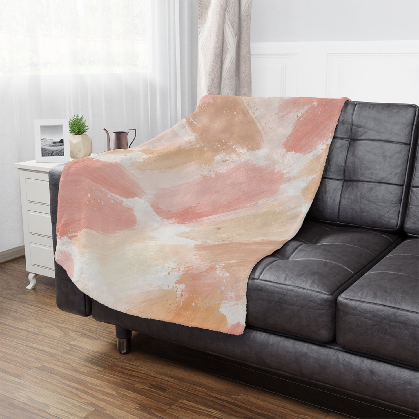 Abstract Blush Minky Blanket — Soft Pink & Beige Brushstroke Throw