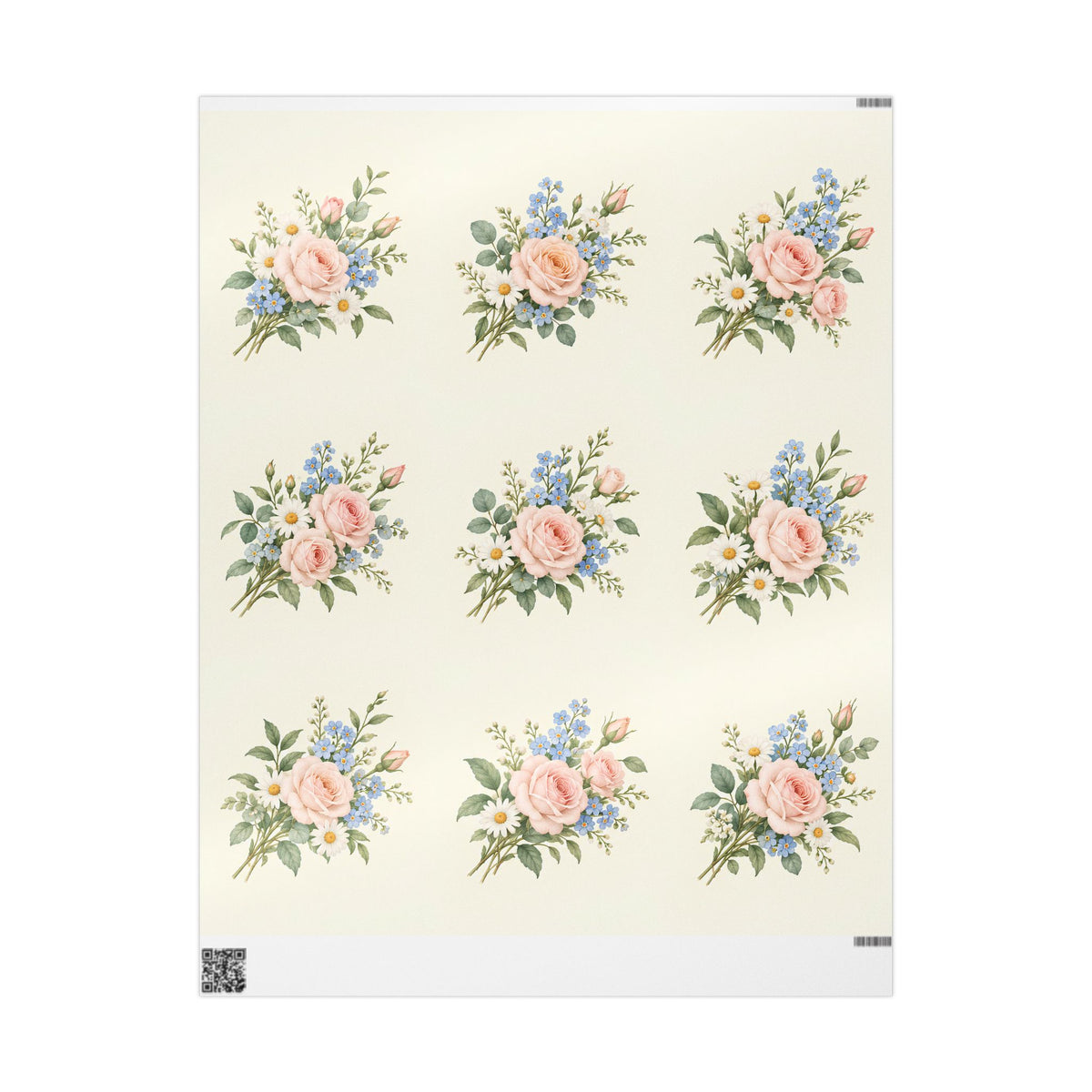 Floral Vintage Wrapping Paper Roll — Soft Cream Peony & Wildflower Gift Wrap