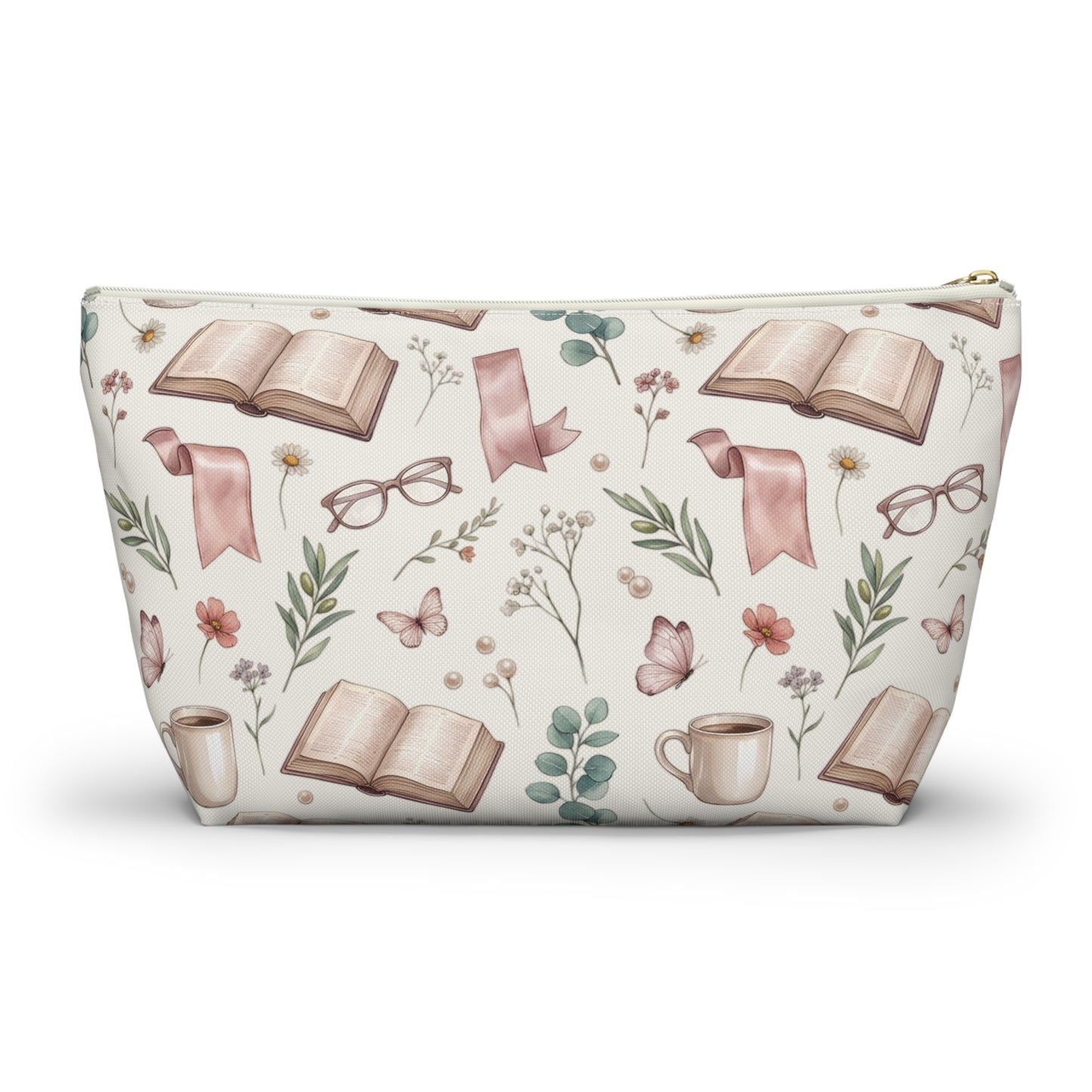 Booklover Cosmetic Pouch — Floral Reading Pattern Accessory Bag
