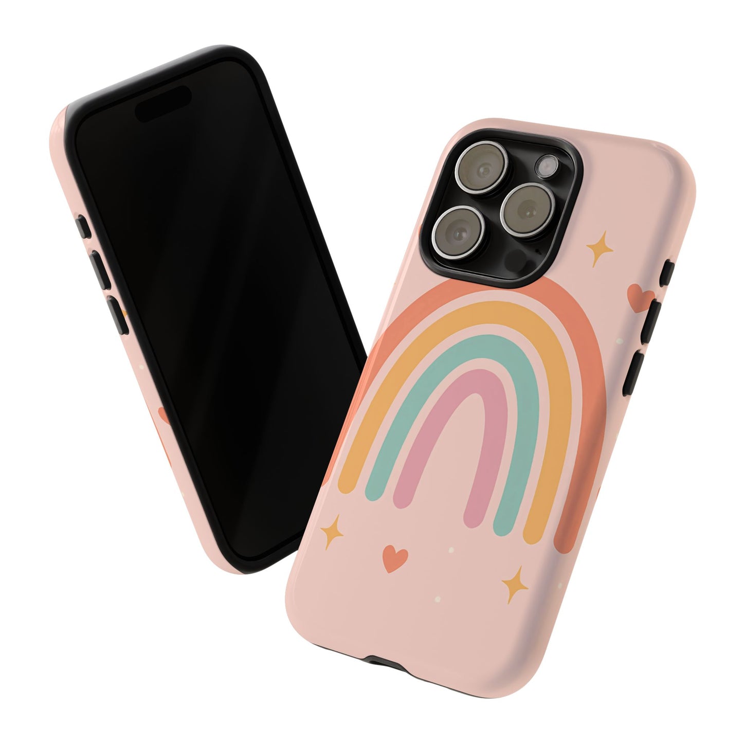 Pastel Rainbow Heart Phone Case – Cute Boho Aesthetic in Soft Pink