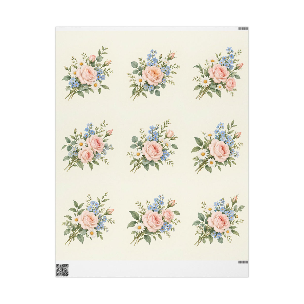 Floral Vintage Wrapping Paper Roll — Soft Cream Peony & Wildflower Gift Wrap