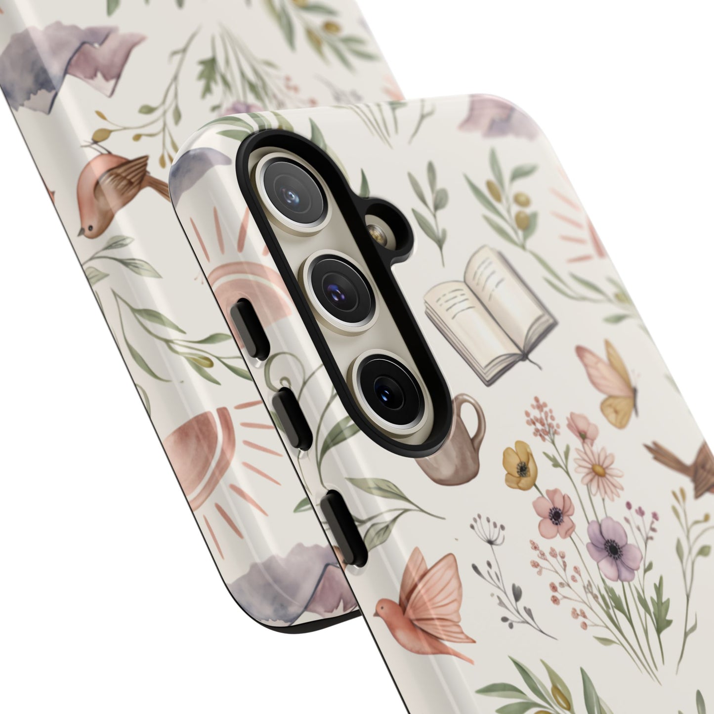 Floral Reading Phone Case — Cozy Books & Coffee Pattern Tough Case