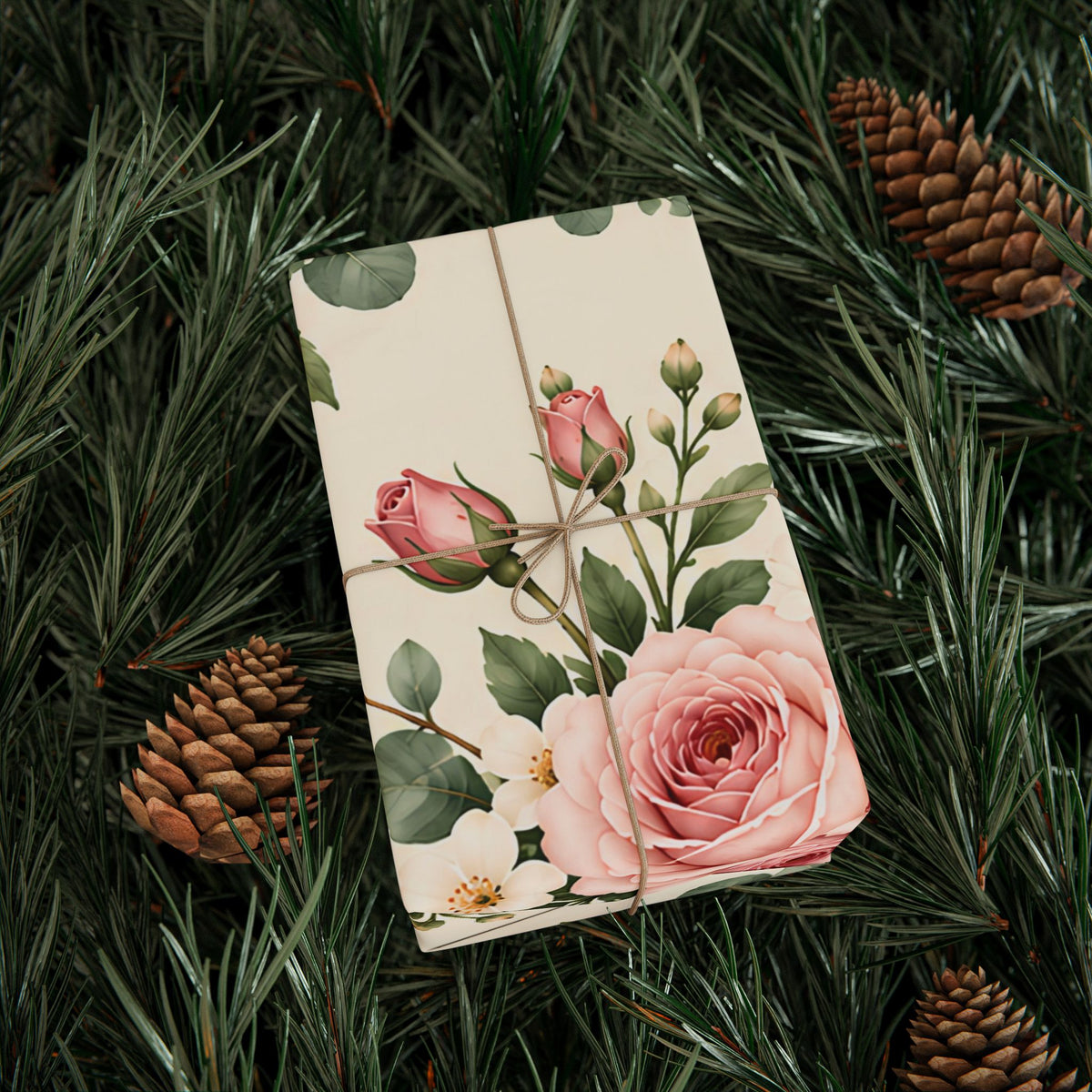 Floral Rose Wrapping Paper Roll — Vintage Pink Garden Gift Wrap