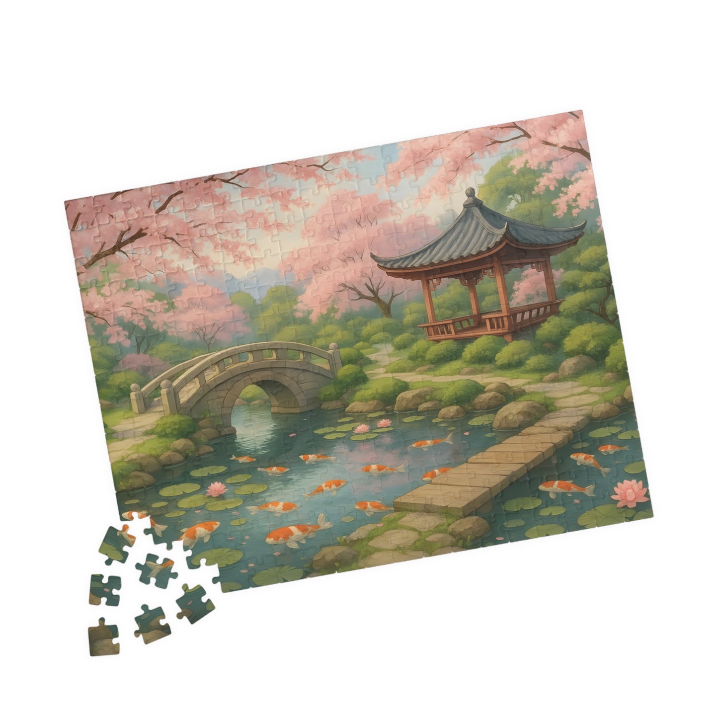 Tranquil Japanese Garden Puzzle – Koi Pond & Cherry Blossoms