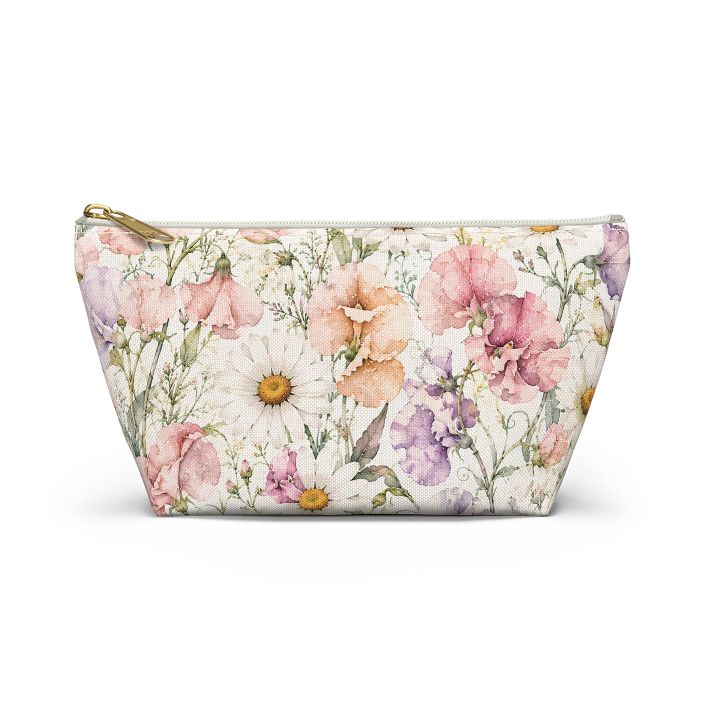 Floral Meadow Accessory Pouch — Watercolor Wildflower Cosmetic Bag