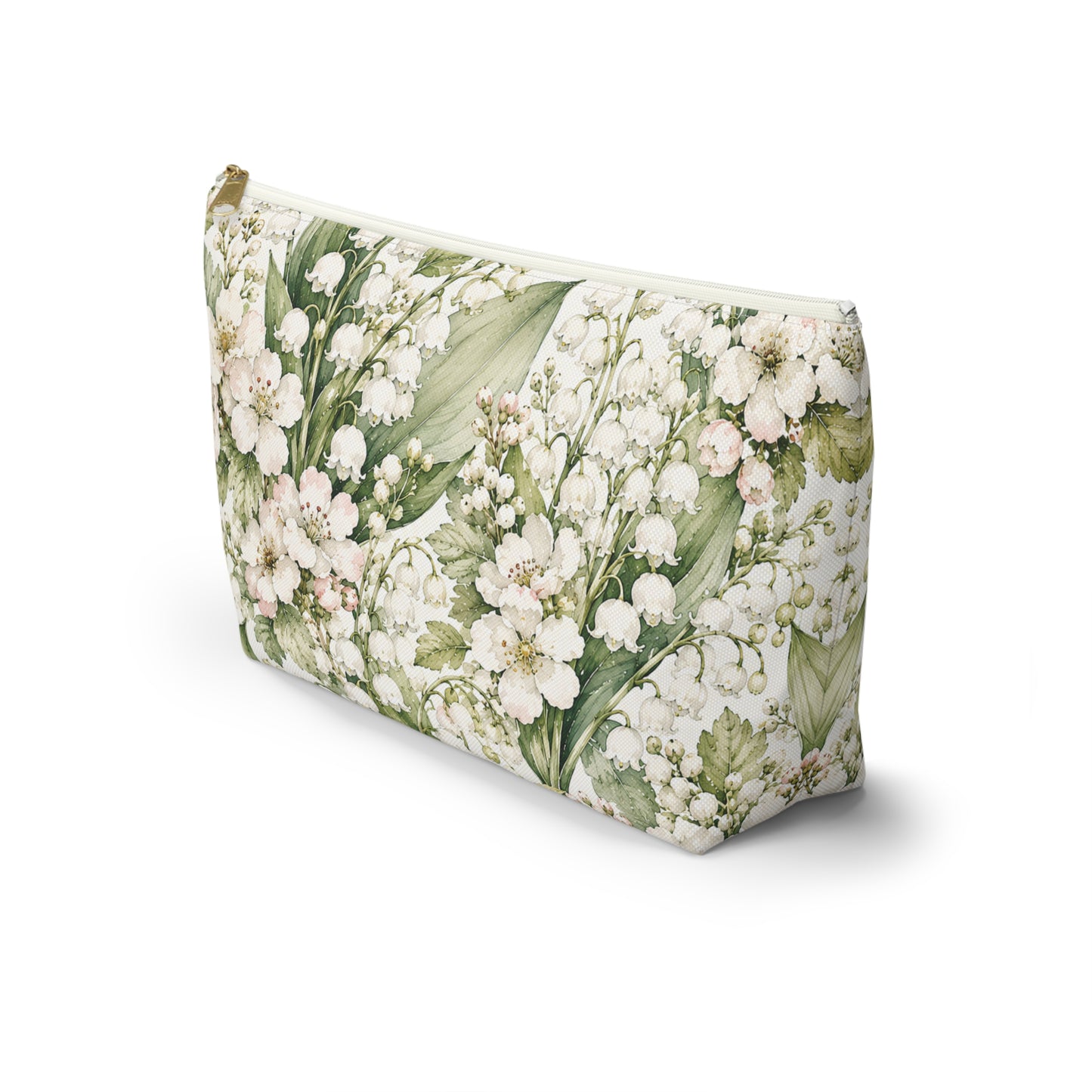 Floral Lily of the Valley Accessory Pouch — Zip T‑Bottom Makeup Bag