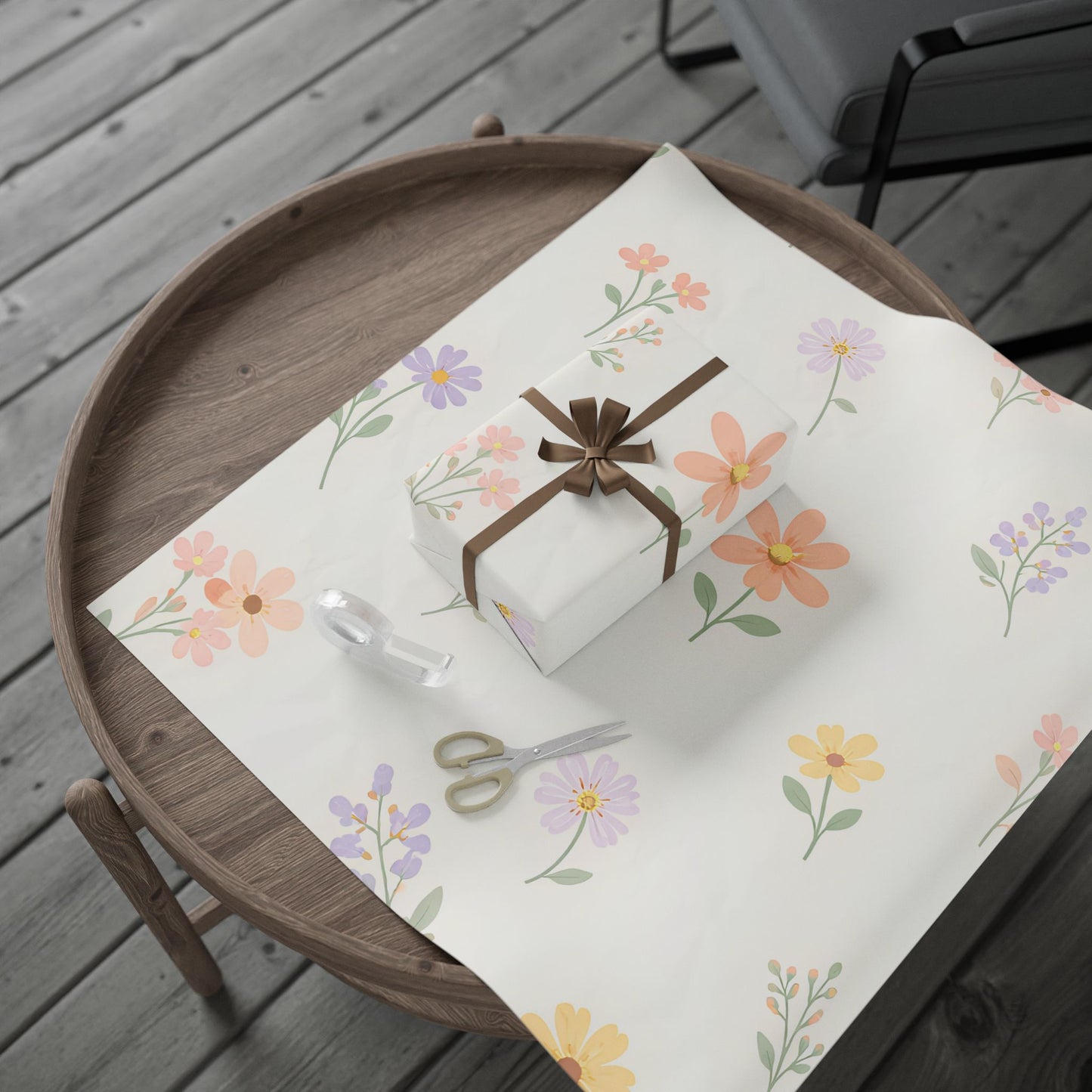 Floral Autumn Leaves Wrapping Paper Roll — Delicate Fall Gift Wrap