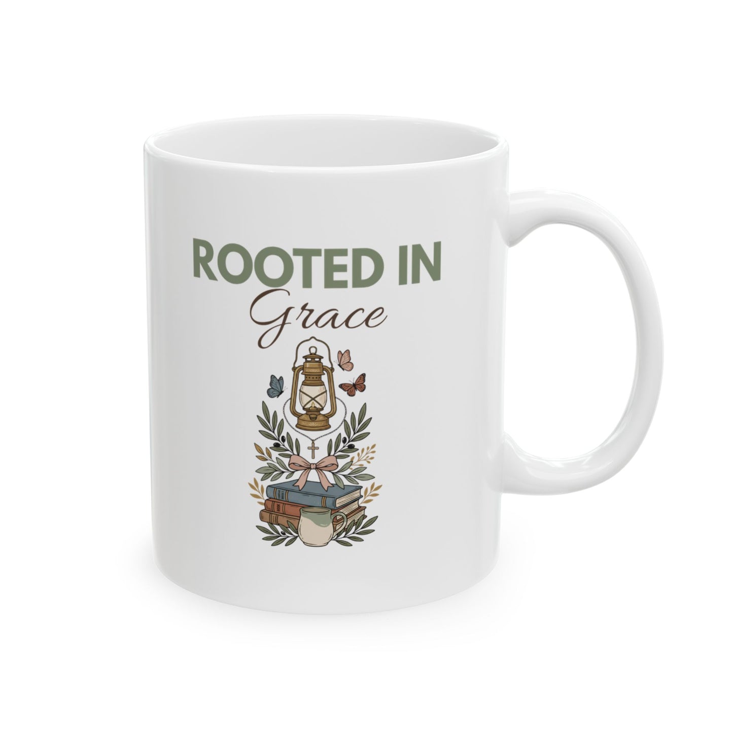 Rooted in Grace Floral Ceramic Mug 11oz & 15oz — Faith Gift
