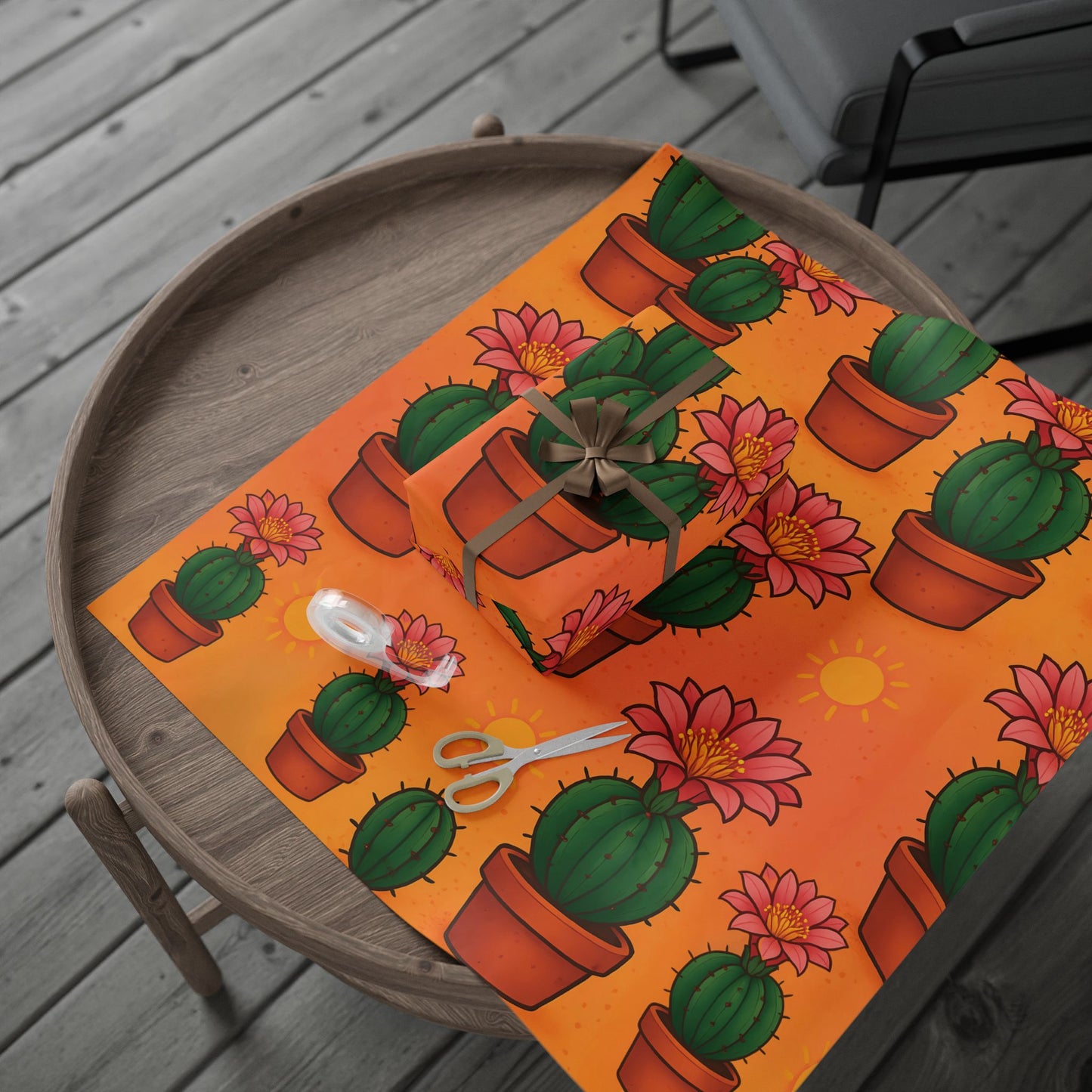 Cactus Bloom Wrapping Paper – Vibrant Desert Succulent Design in Terracotta Pots