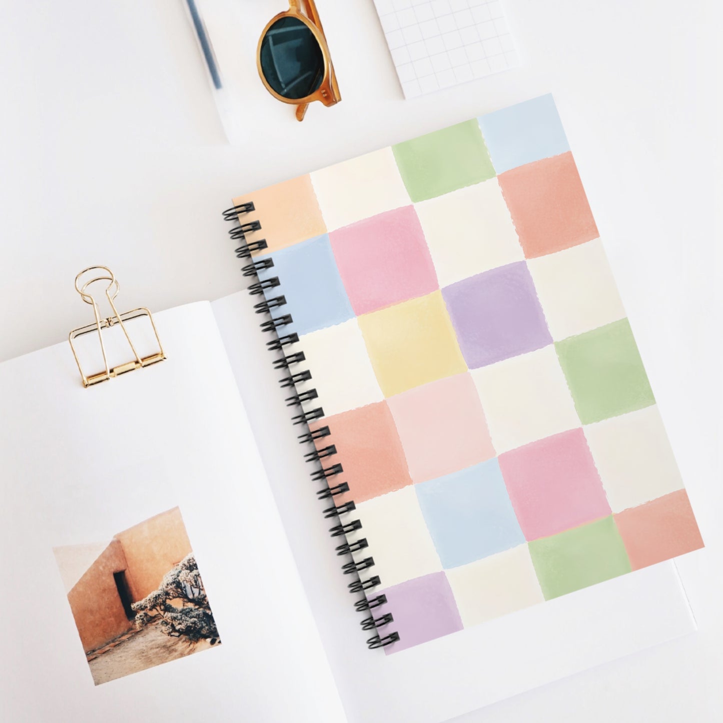Pastel Checkerboard Spiral Notebook — Ruled Journal for Notes & School