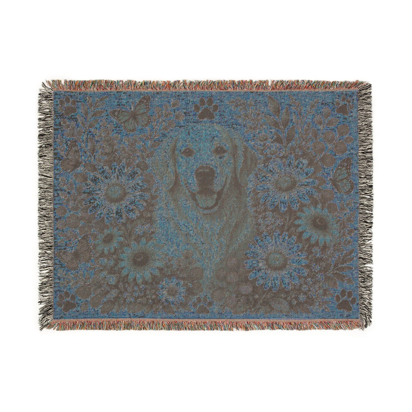 Golden Retriever Floral Woven Blanket — Cozy Throw with Daisies & Butterflies