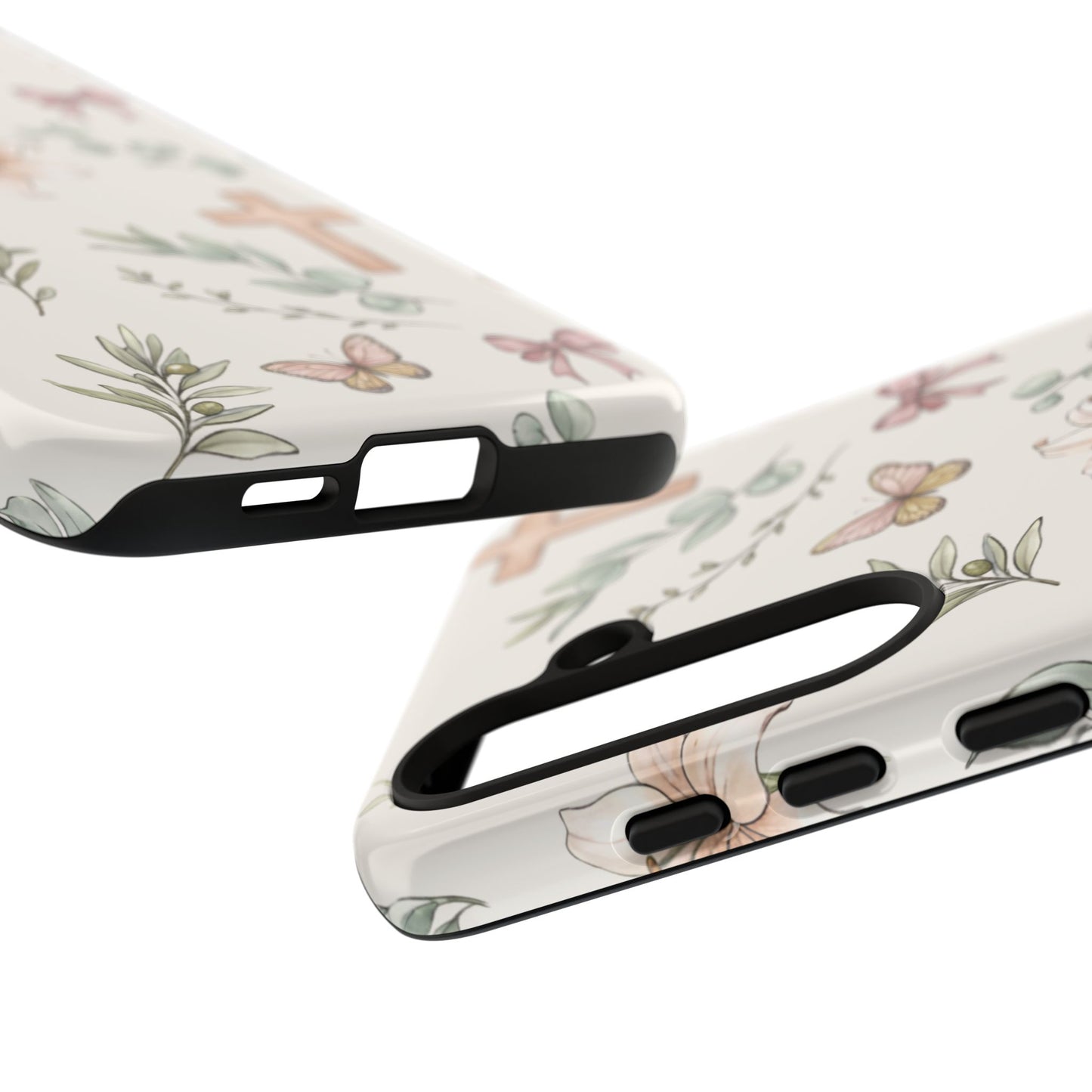 Floral Cross Tough Phone Case — Pastel Butterflies & Bows Christian Design