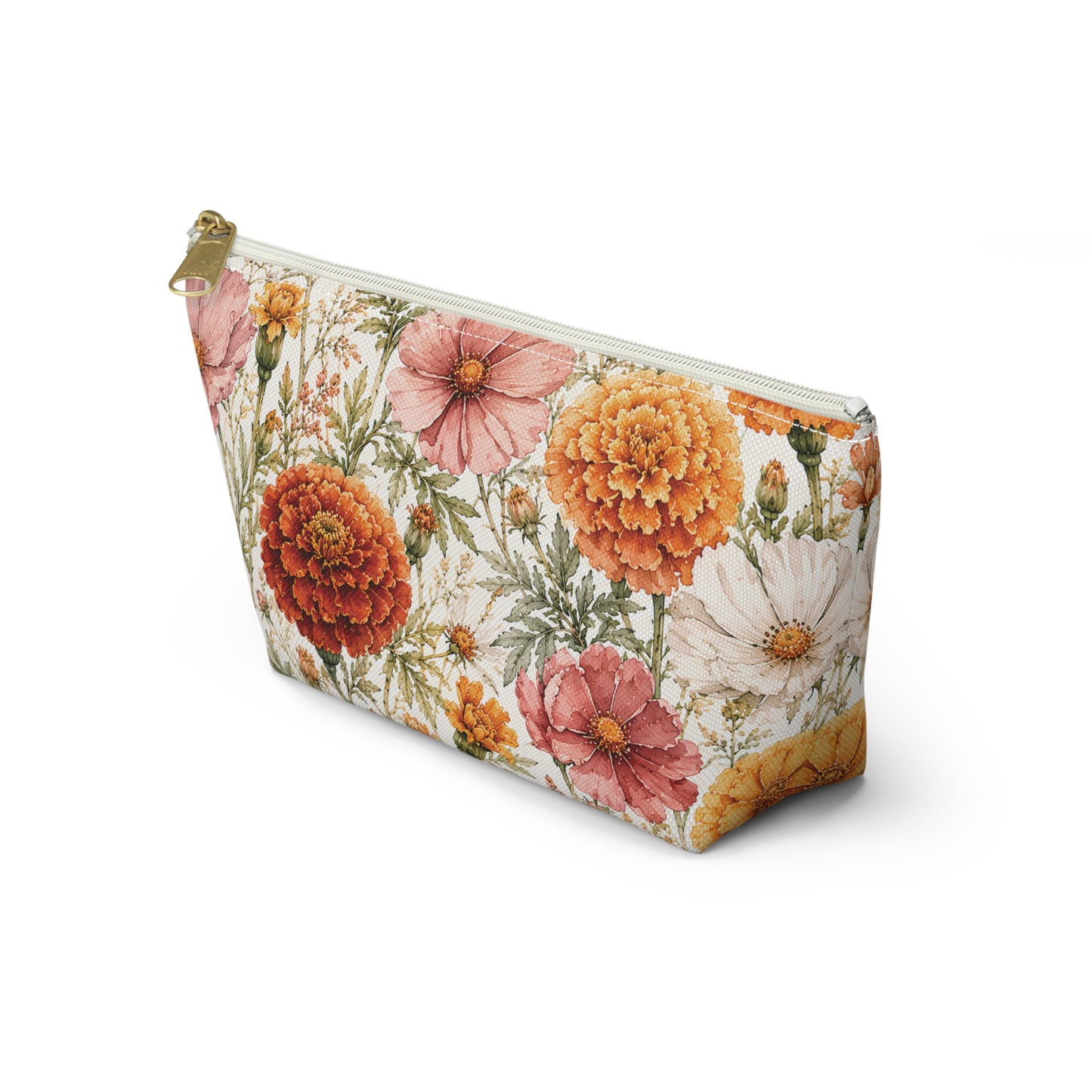 Floral Marigold Accessory Pouch — T‑Bottom Cosmetic Bag