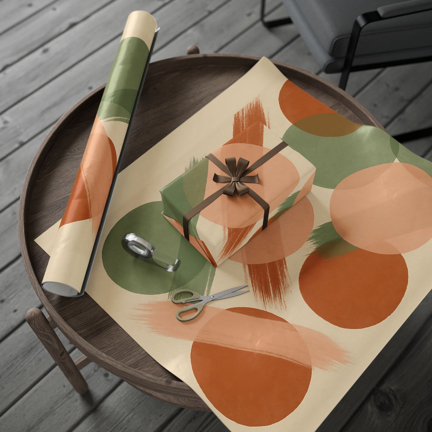 Modern Abstract Earth Tone Wrapping Paper – Terracotta, Sage & Peach Circles