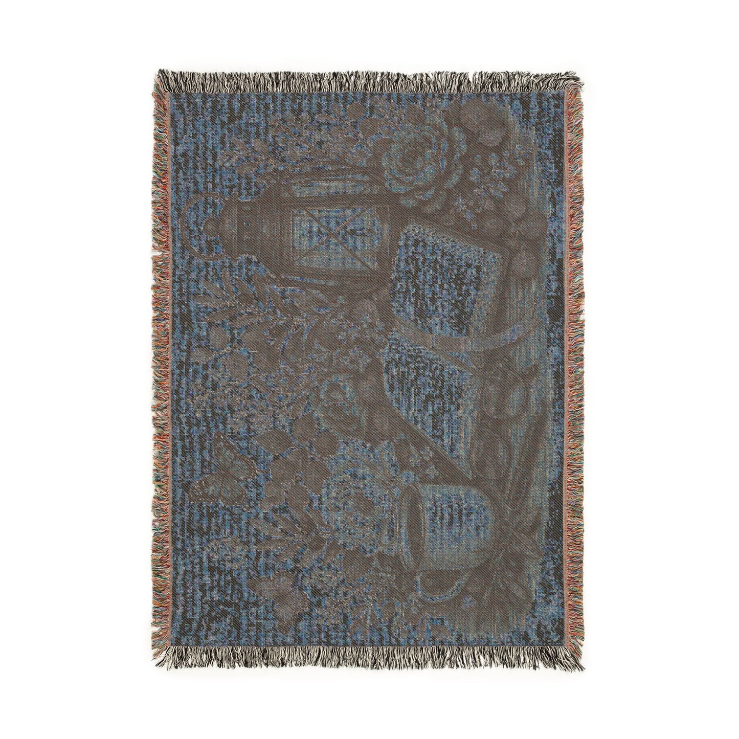 Cozy Reading Woven Throw Blanket — Lantern, Open Book & Floral Tapestry