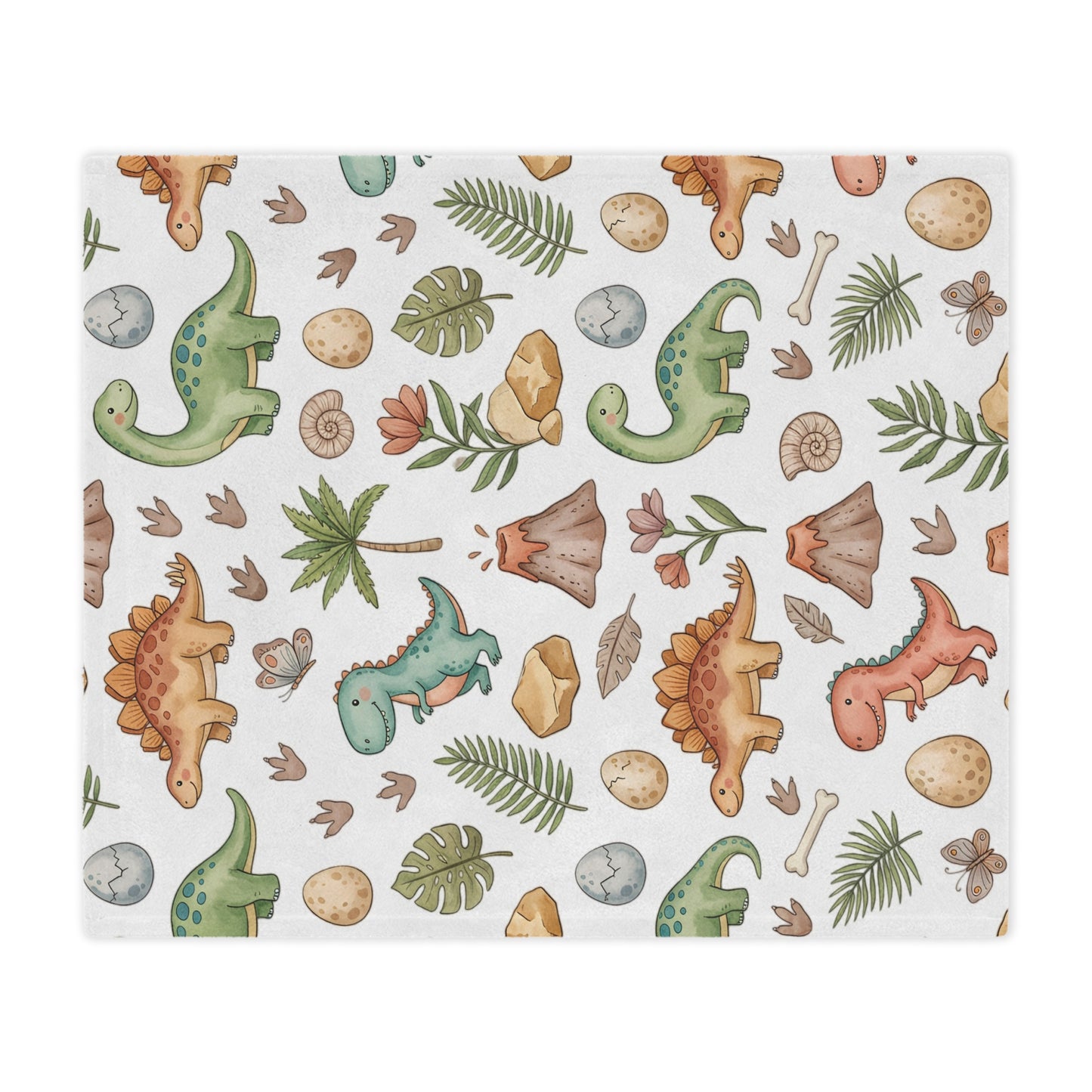 Dino Nursery Minky Blanket — Cute Watercolor Dinosaurs Baby Throw