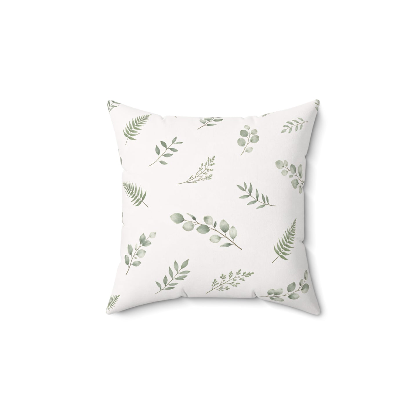 Botanical Leaf Pattern Square Pillow — Green Eucalyptus Accent Cushion
