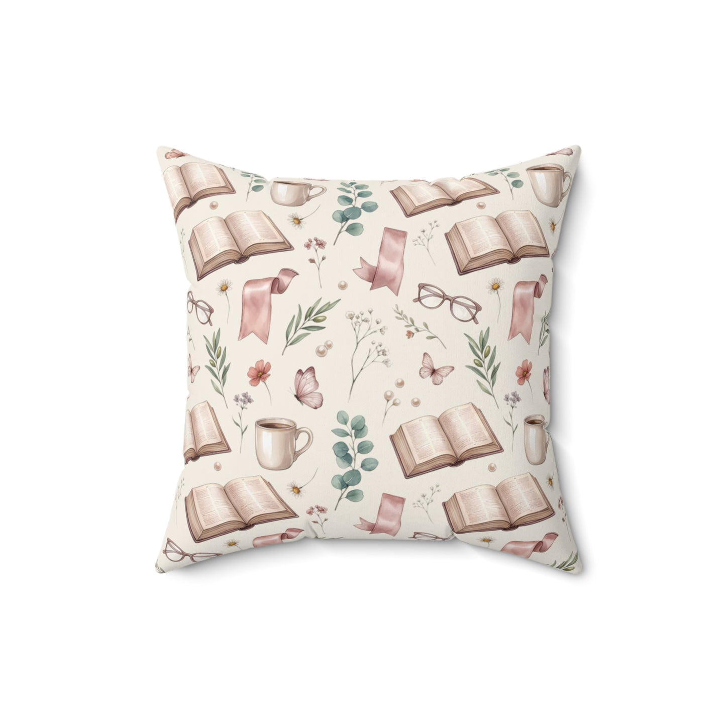 Cozy Reading Pillow — Open Book & Tea Square Throw Pillow