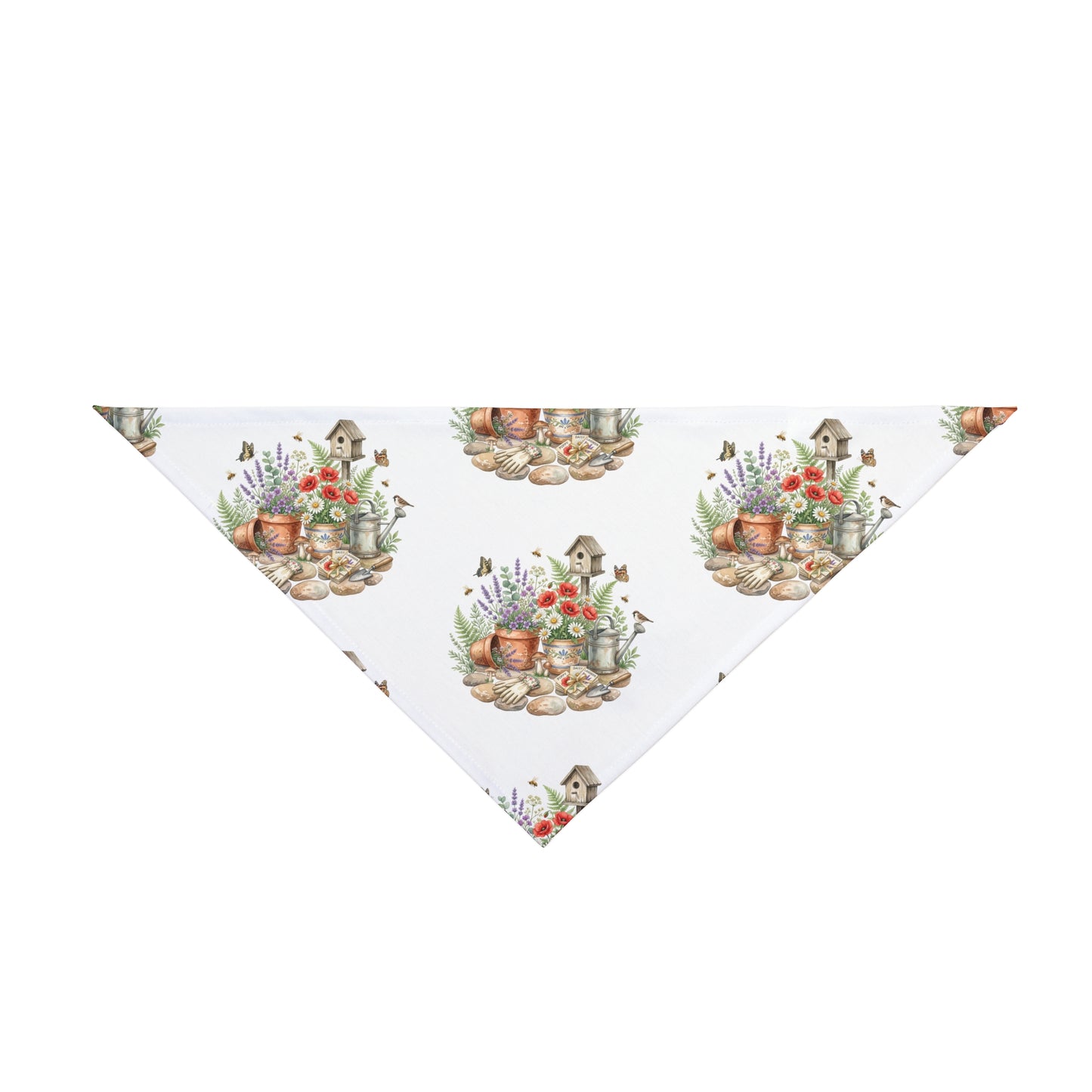 Floral Garden Pet Bandana — Watercolor Birdhouse & Potted Flowers