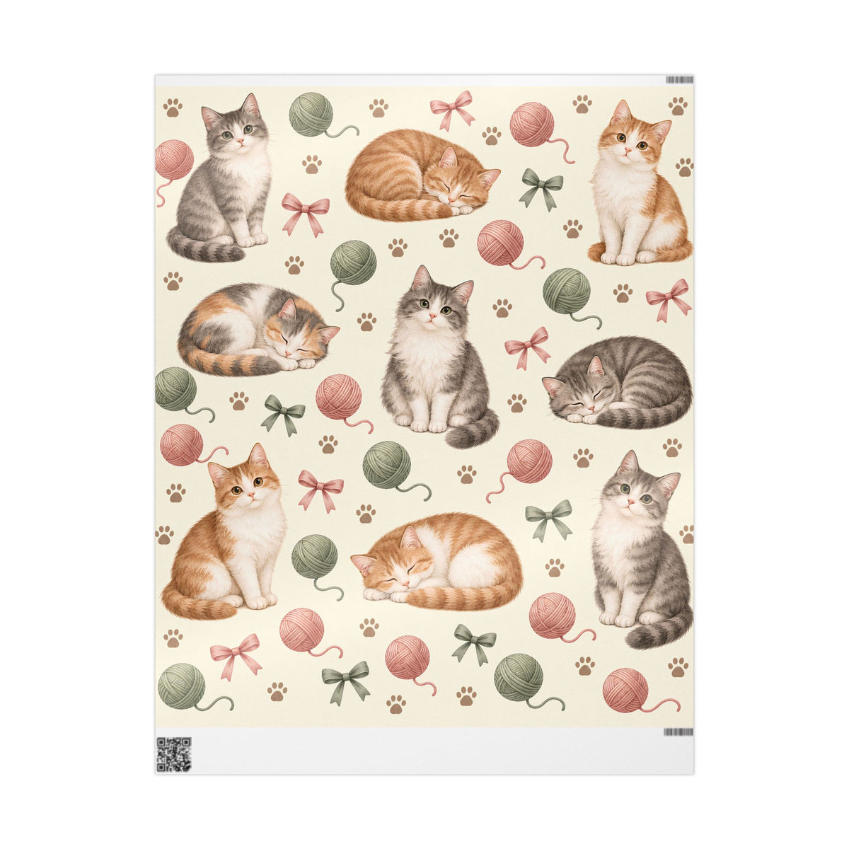 Cat & Yarn Pattern Wrapping Paper Roll — Cute Kitty Gift Wrap for Pet Lovers