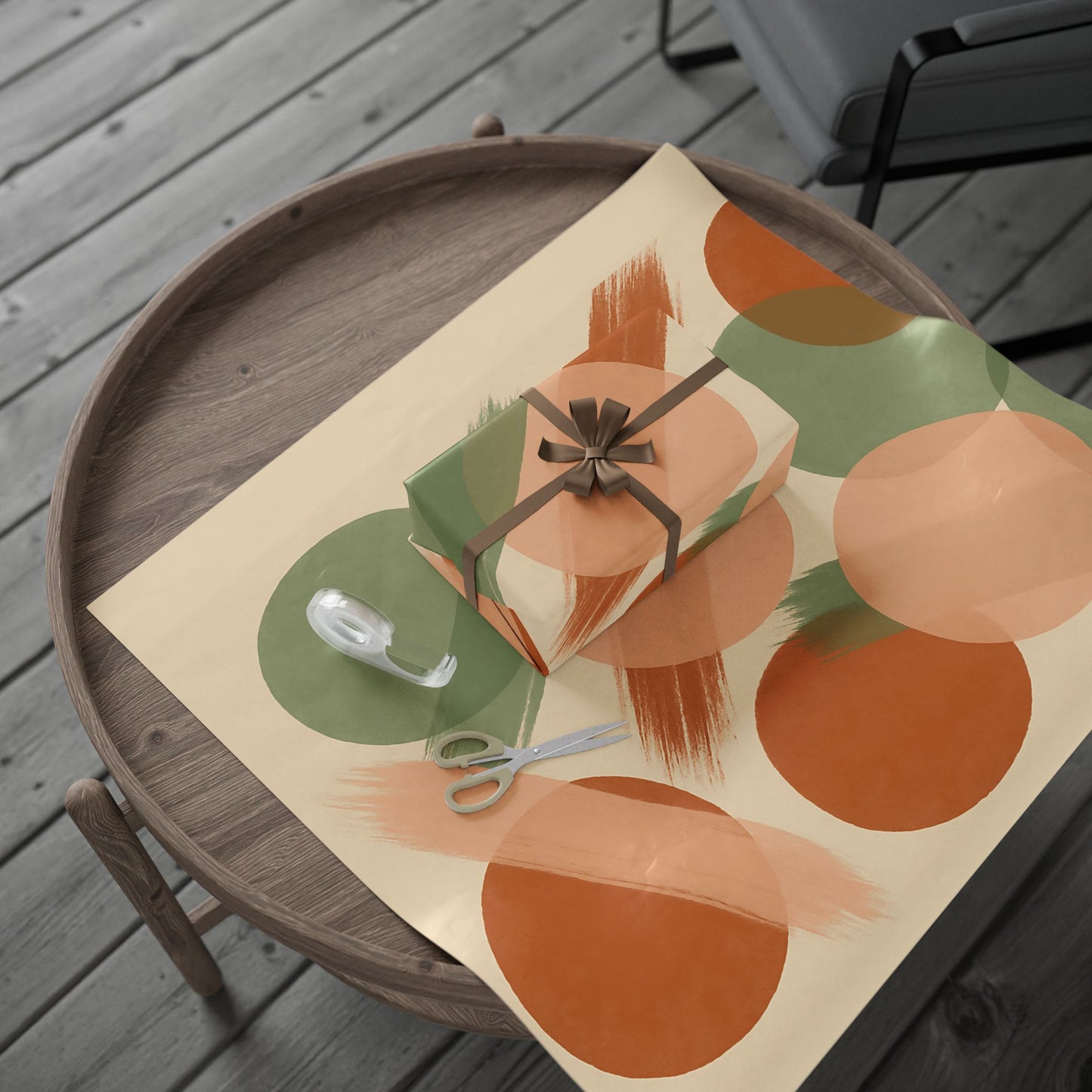 Modern Abstract Earth Tone Wrapping Paper – Terracotta, Sage & Peach Circles