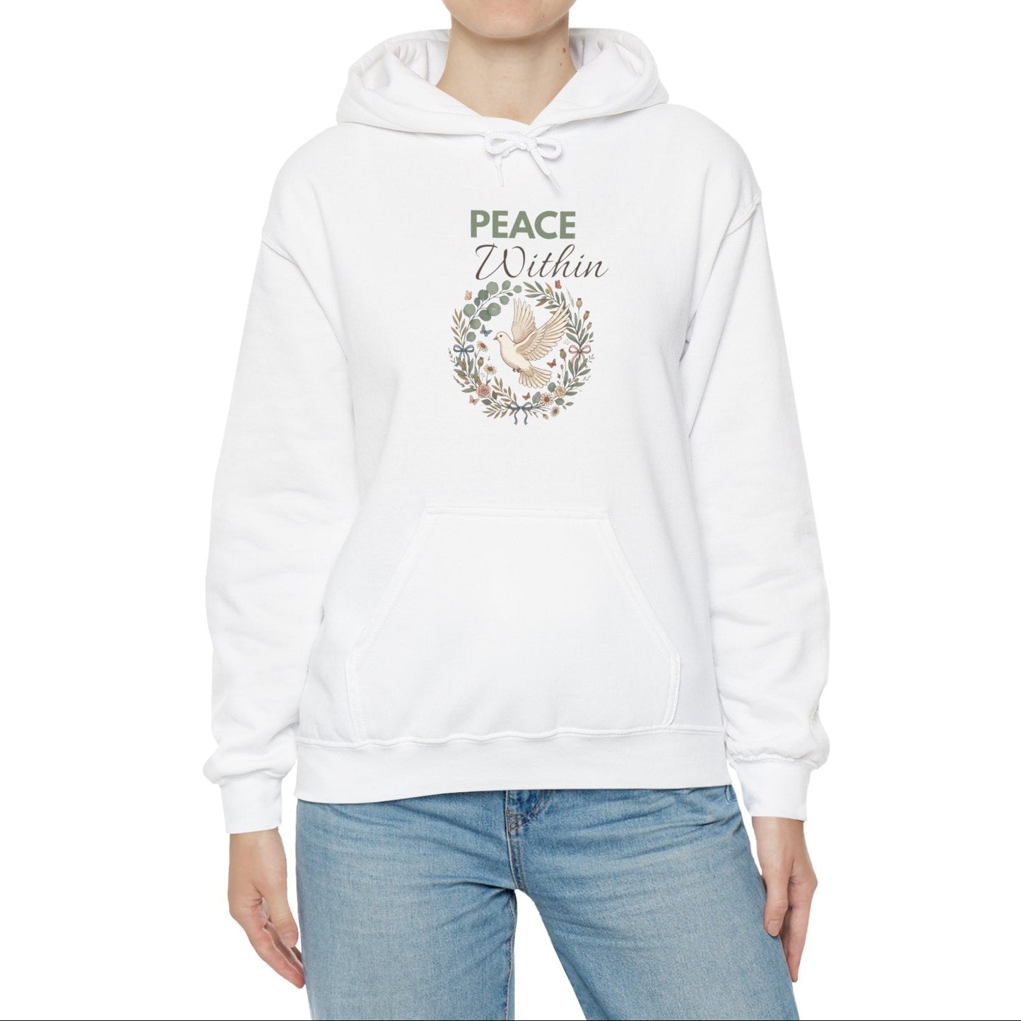 Peace Within Hoodie — Dove Wreath Spiritual Comfort Pullover