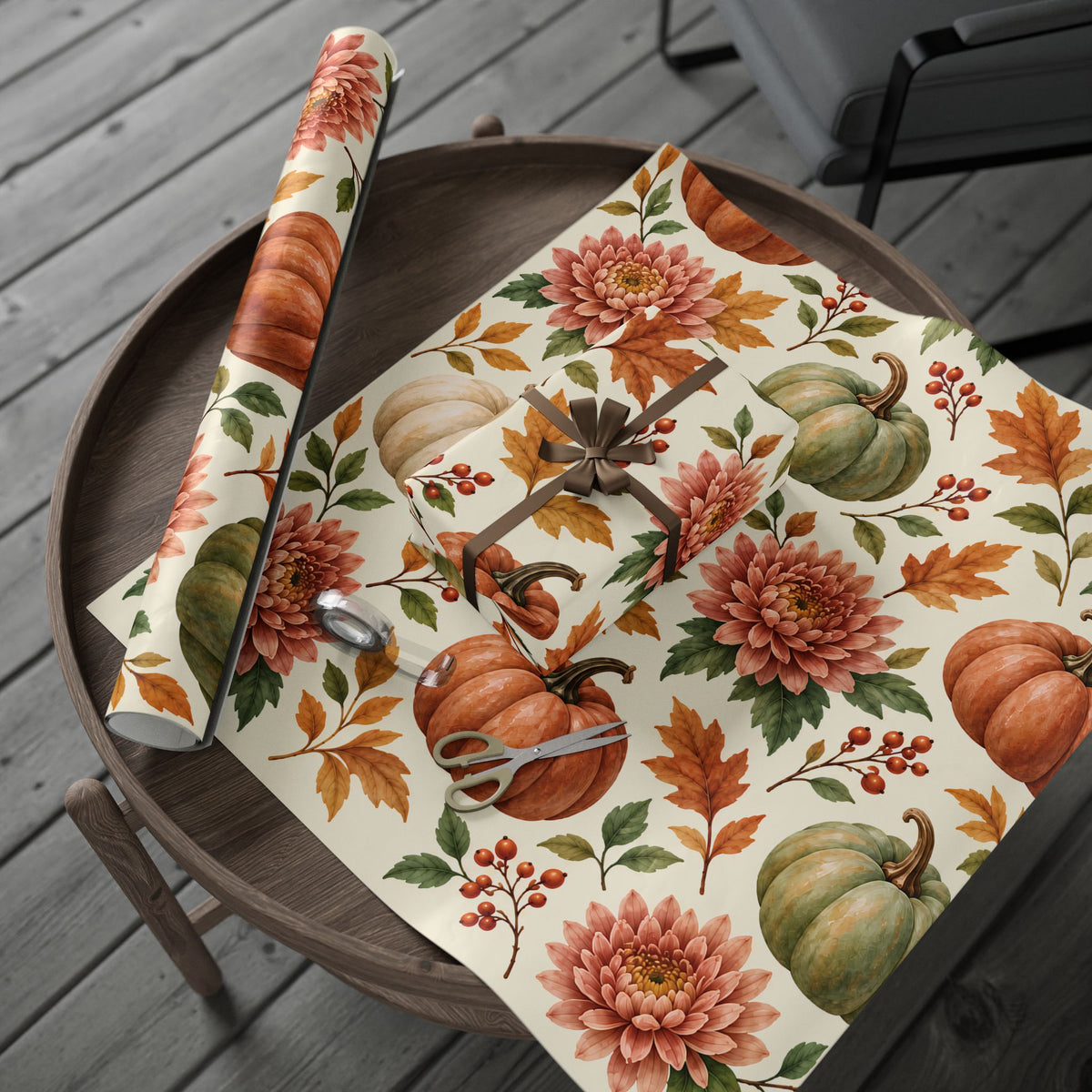 Autumn Pumpkin Wrapping Paper Roll — Fall Harvest Gift Wrap