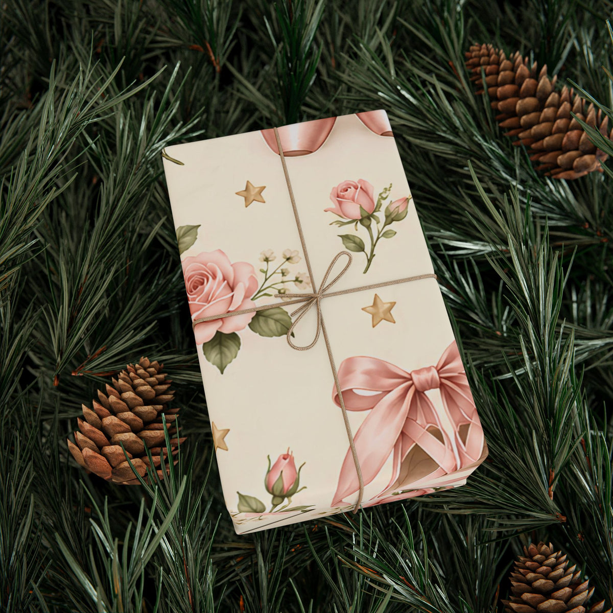 Vintage Ballet Floral Wrapping Paper Roll — Pink Shoes & Roses Gift Wrap