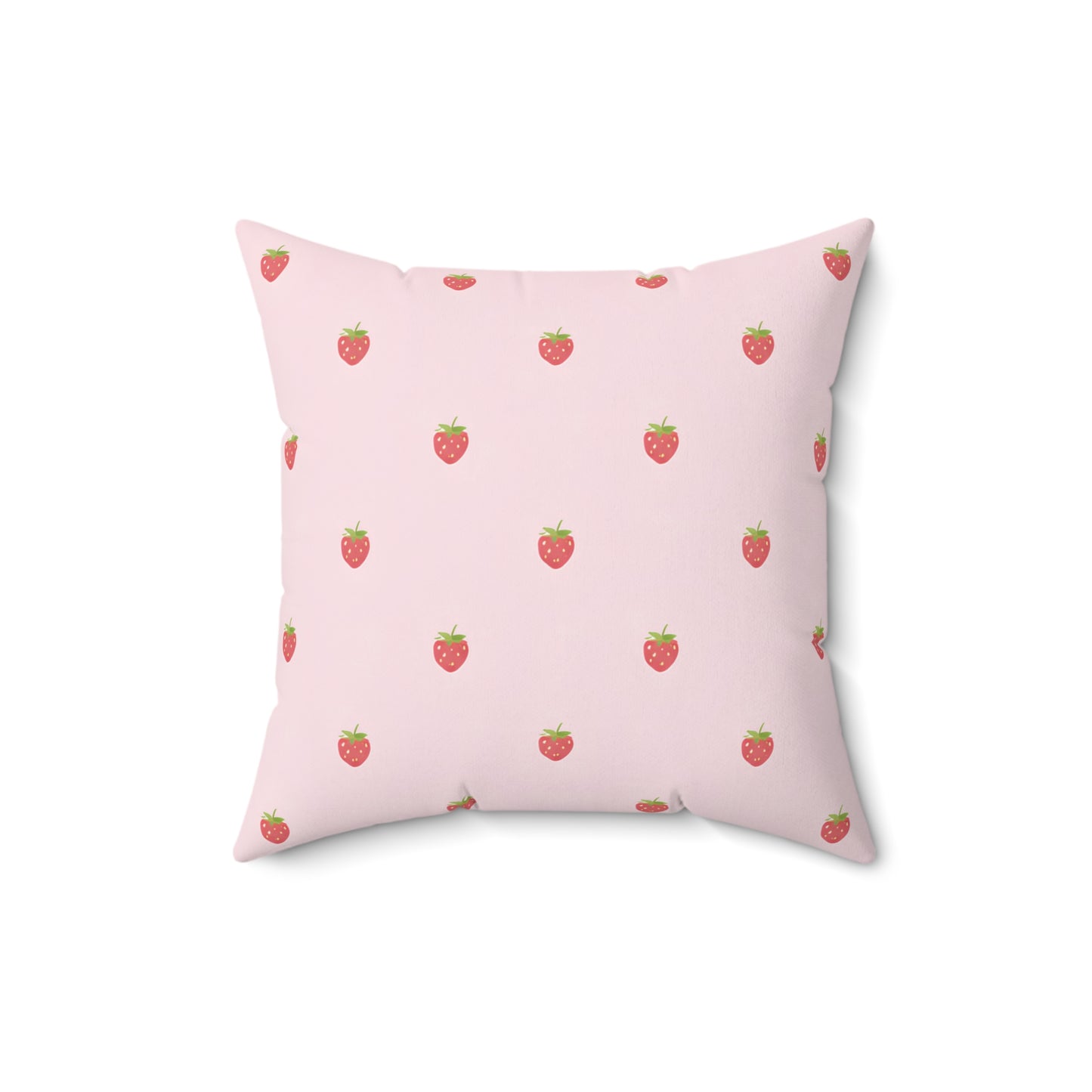 Strawberry Pattern Square Pillow — Pink Cute Fruit Accent Pillow