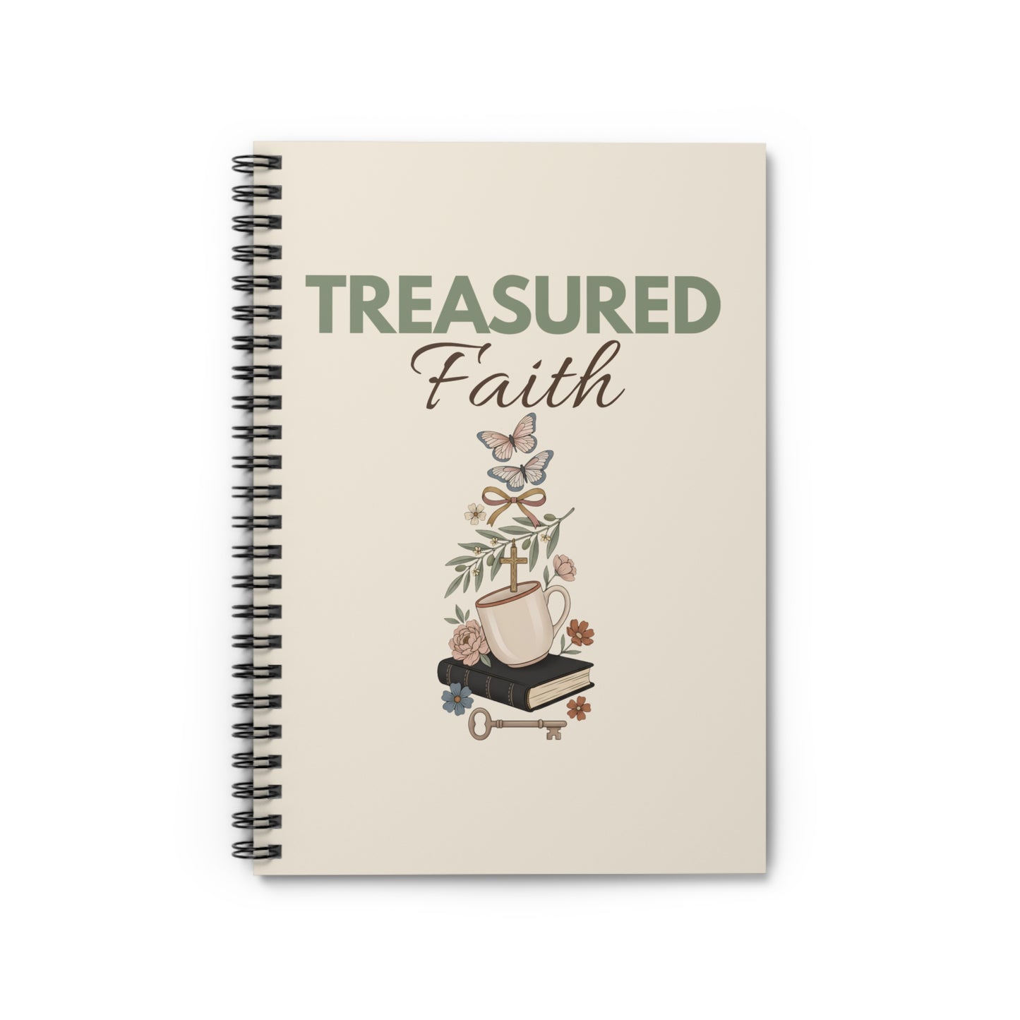 Treasured Faith Spiral Notebook — Christian Journal with Floral Cross & Scripture Motif