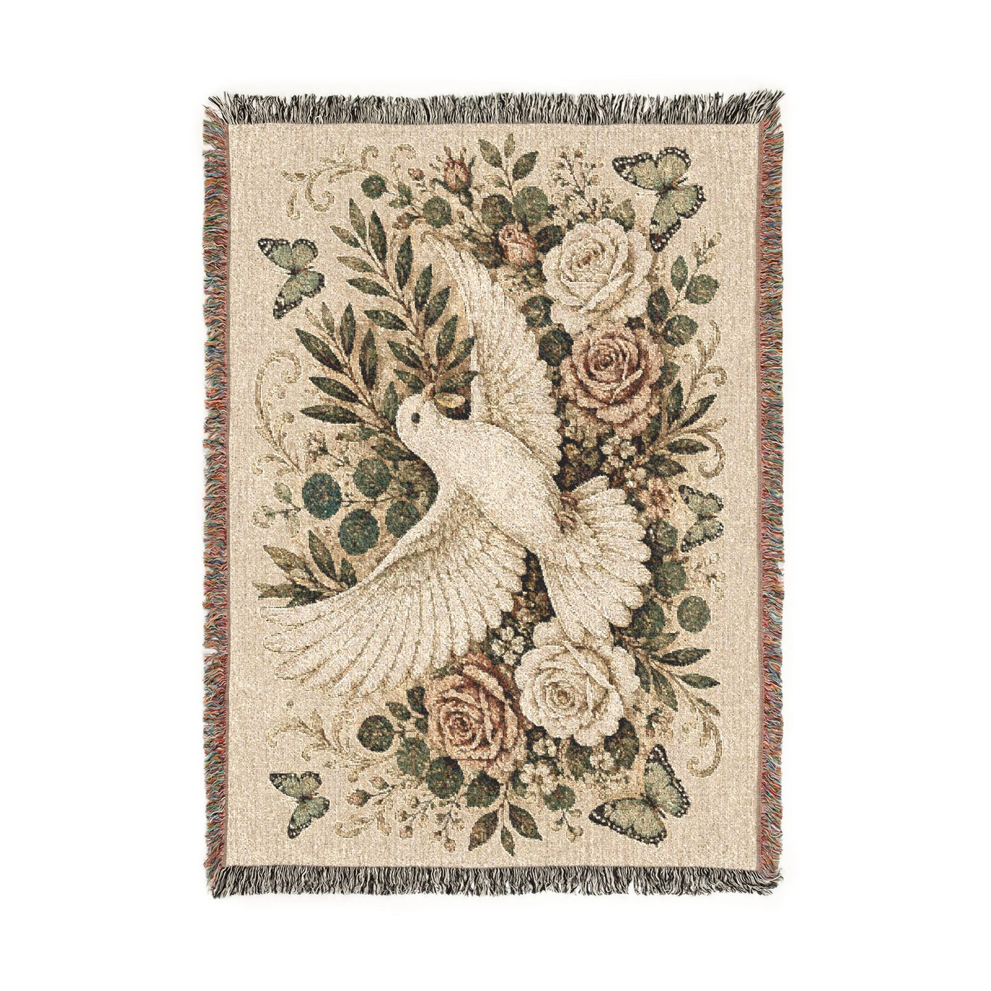 Dove Floral Woven Blanket — Decorative Throw for Living Room, Spiritual Comfort & Memorial Gift