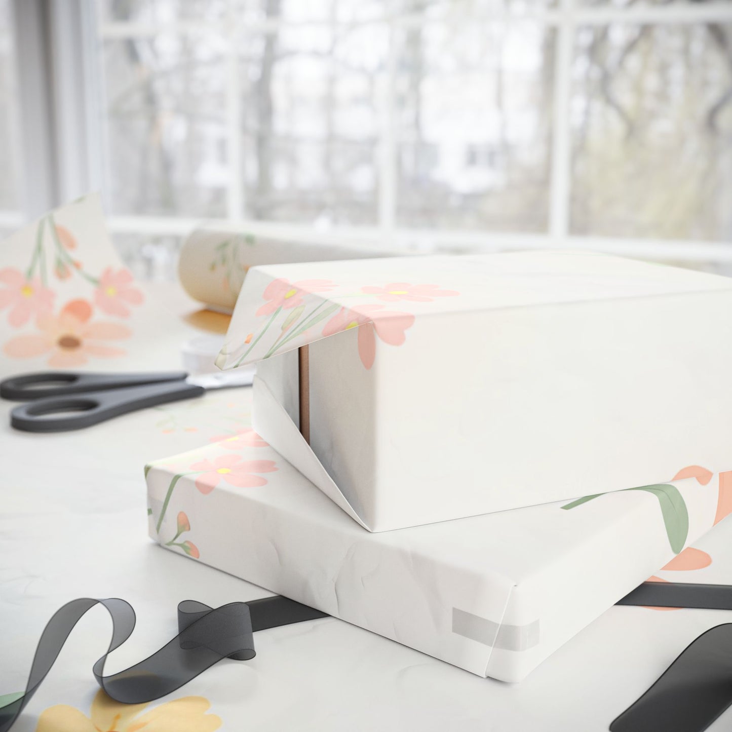 Floral Autumn Leaves Wrapping Paper Roll — Delicate Fall Gift Wrap