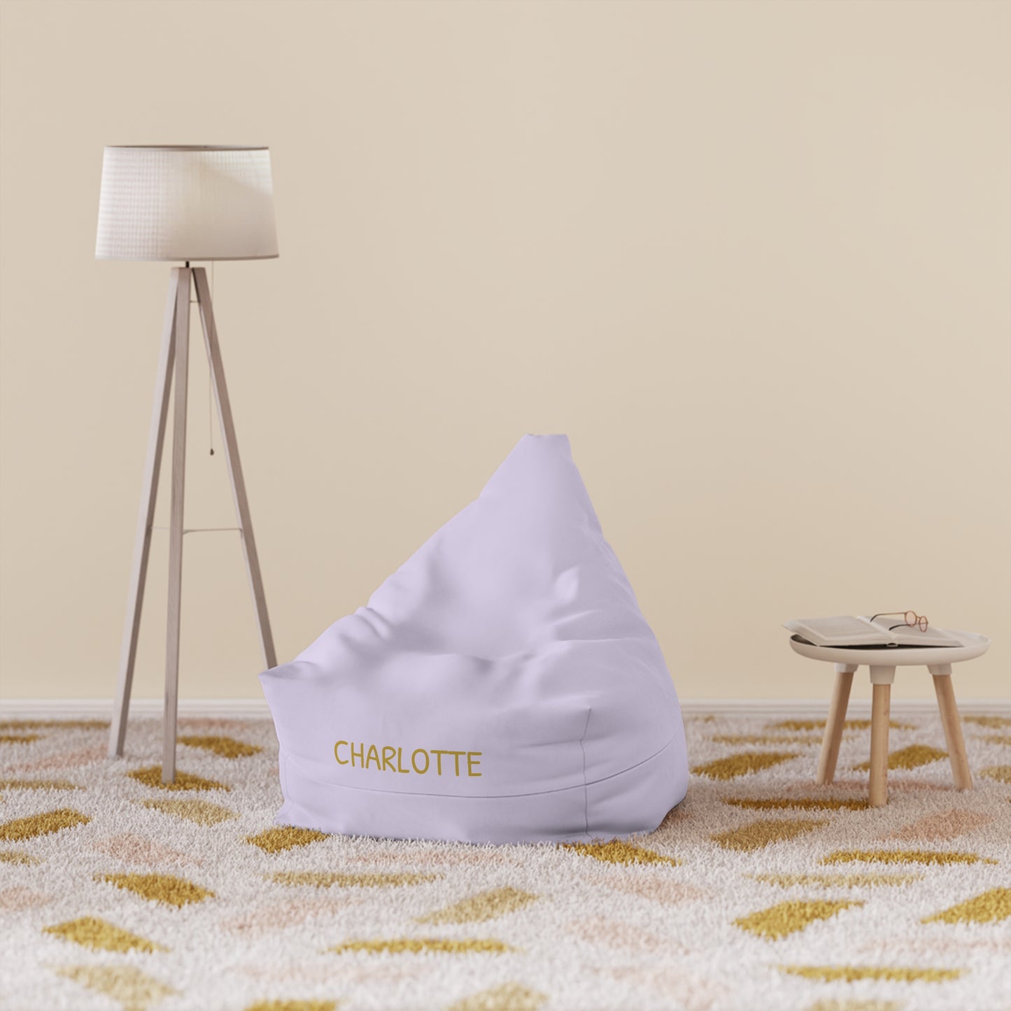 Personalized Lilac Bean Bag Cover — Custom Name "CHARLOTTE"