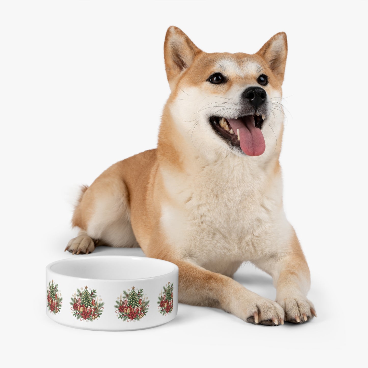 Christmas Floral Pet Bowl — Festive Holiday Dog & Cat Feeding Dish