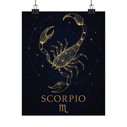 Scorpio Zodiac Constellation Matte Poster – Golden Scorpion Astrology Wall Art Print (Multiple Sizes)