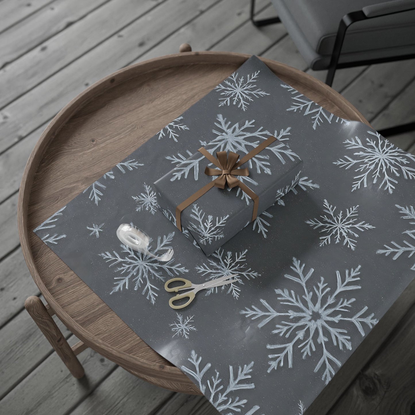 Gray Snowflake Wrapping Paper – Elegant Winter Holiday Gift Wrap