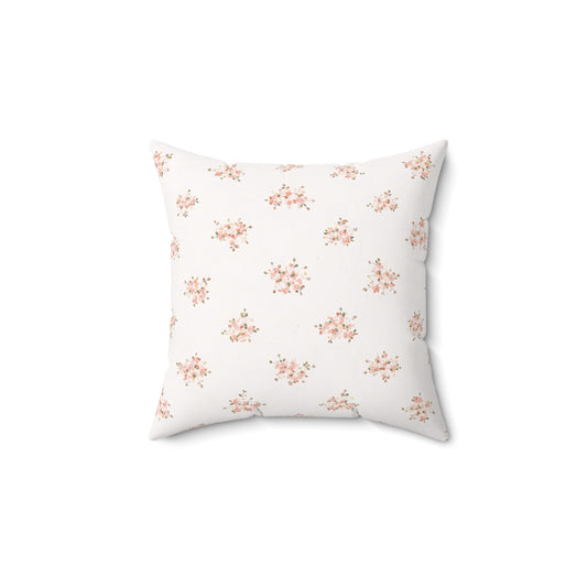 Floral Cluster Throw Pillow – Pastel Pink Cottagecore Accent