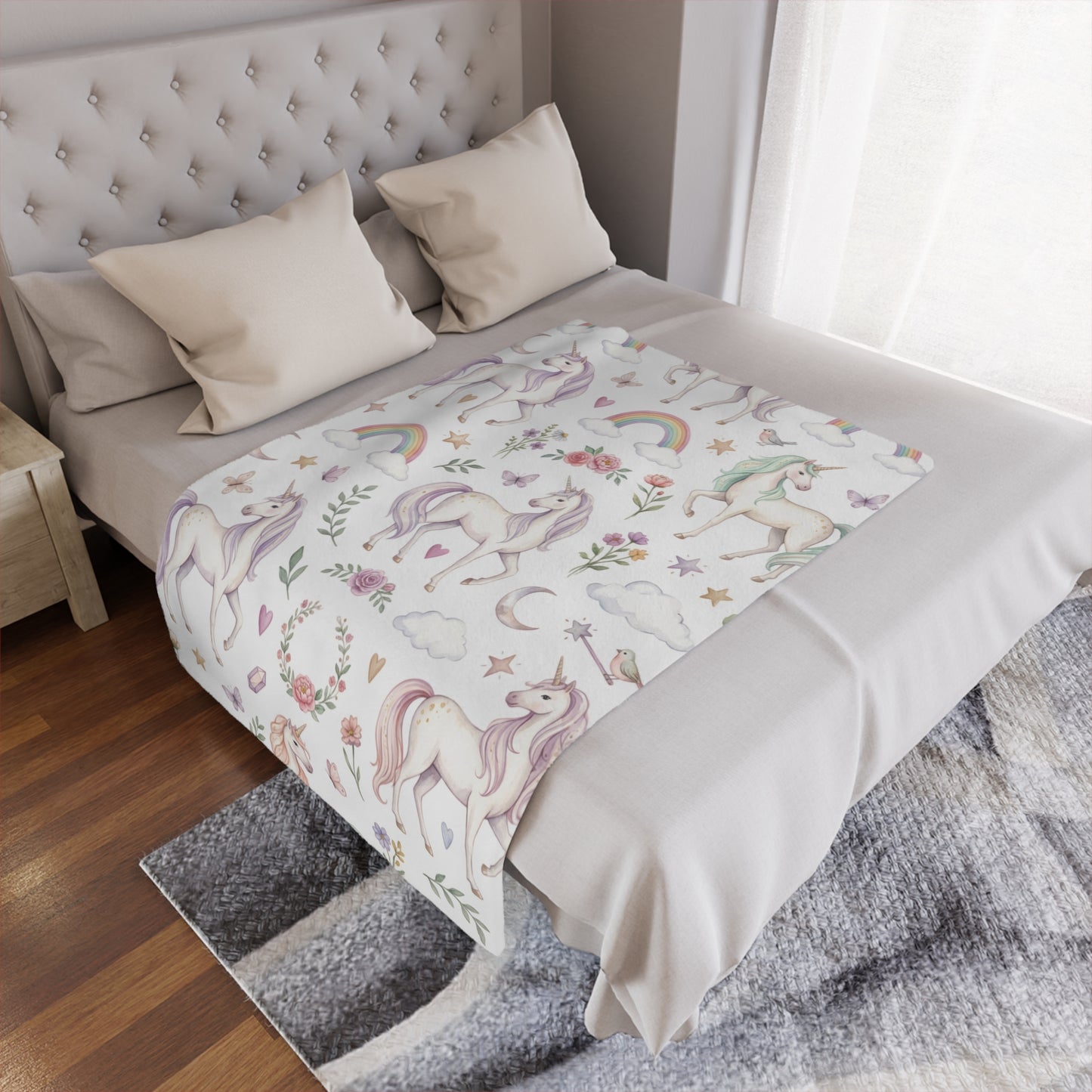 Unicorn Rainbow Minky Blanket – Soft Pastel Fantasy Throw for Kids & Nursery