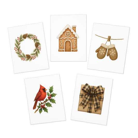 Rustic Winter Christmas Greeting Card Set – 5 Blank Holiday Cards with Envelopes