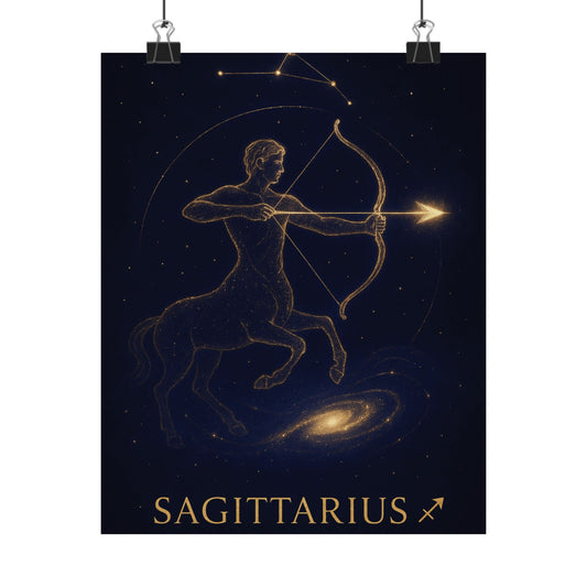 Sagittarius Zodiac Constellation Matte Poster – Golden Archer Astrology Wall Art Print (Multiple Sizes)
