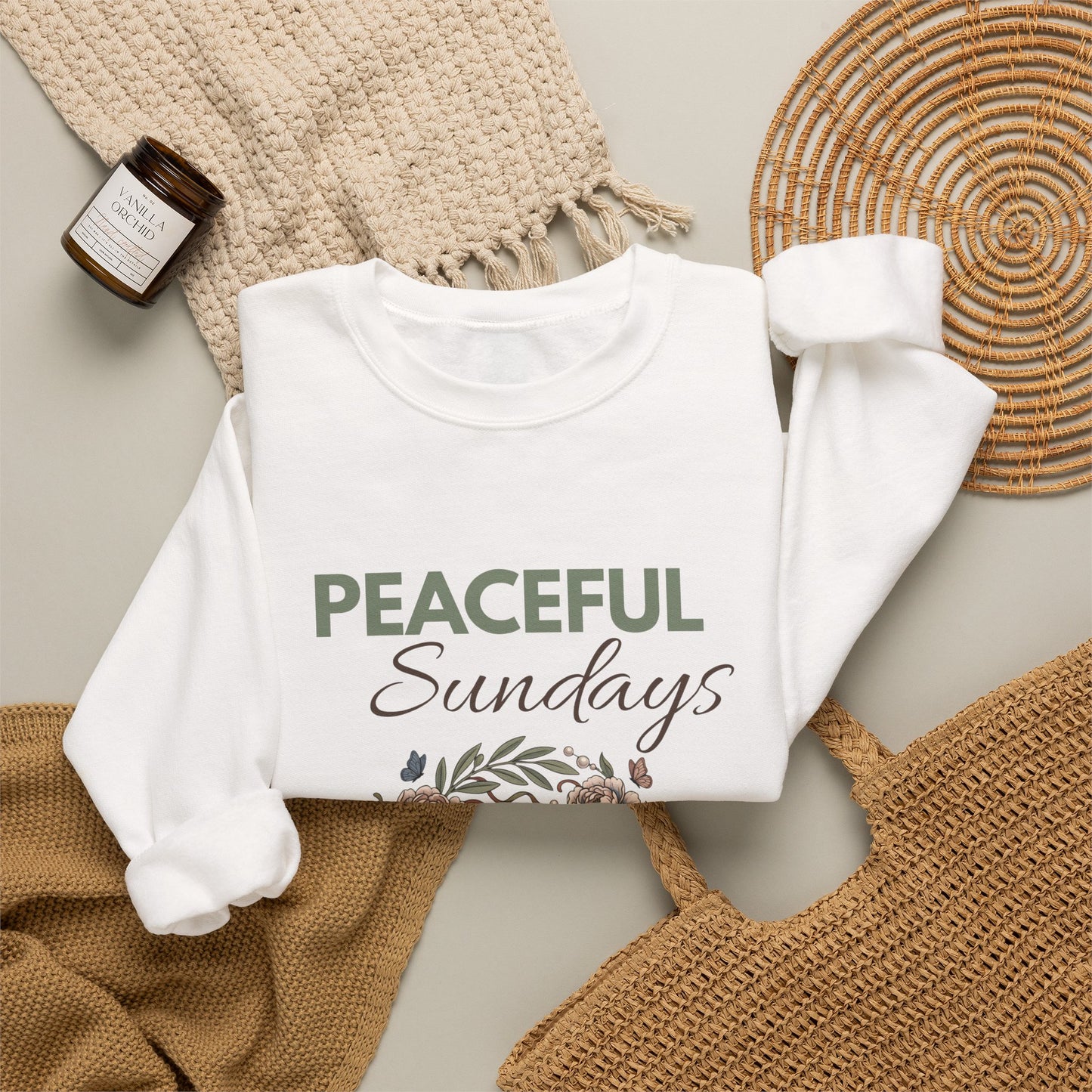 Peaceful Sundays Sweatshirt — Floral Bell Cozy Crewneck