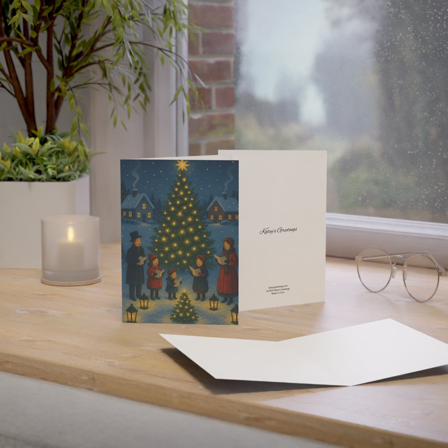 Family Christmas Carolers Greeting Card – Premium 270gsm Paper, Includes Envelope