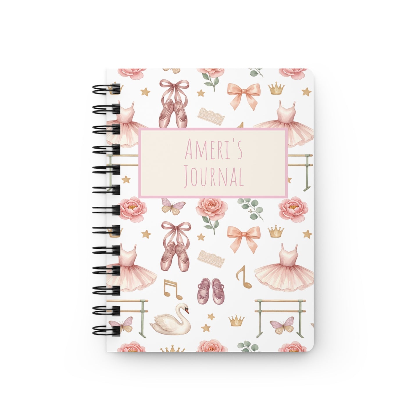 Ballet Dancer Spiral Journal — Personalized 'Ameri's Journal' Floral Ballerina Notebook