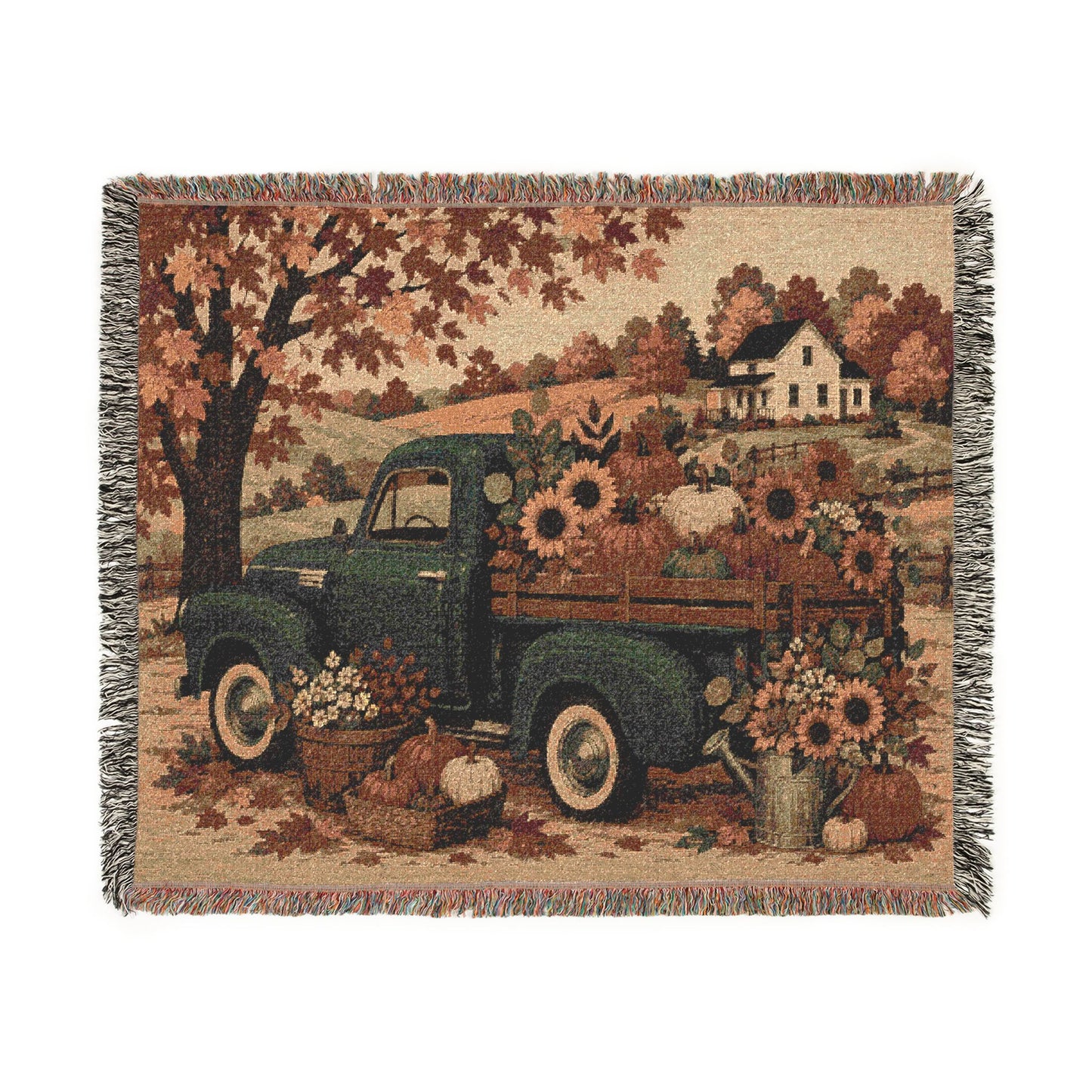 Vintage Farm Truck Woven Blanket – Autumn Sunflower Throw