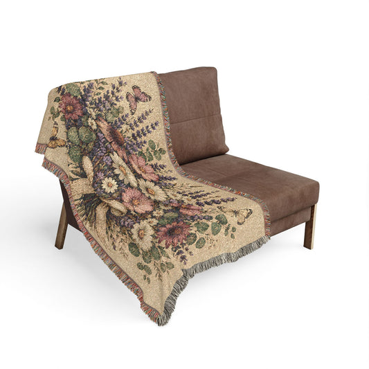 Floral Bouquet Woven Blanket — Vintage Tapestry Throw