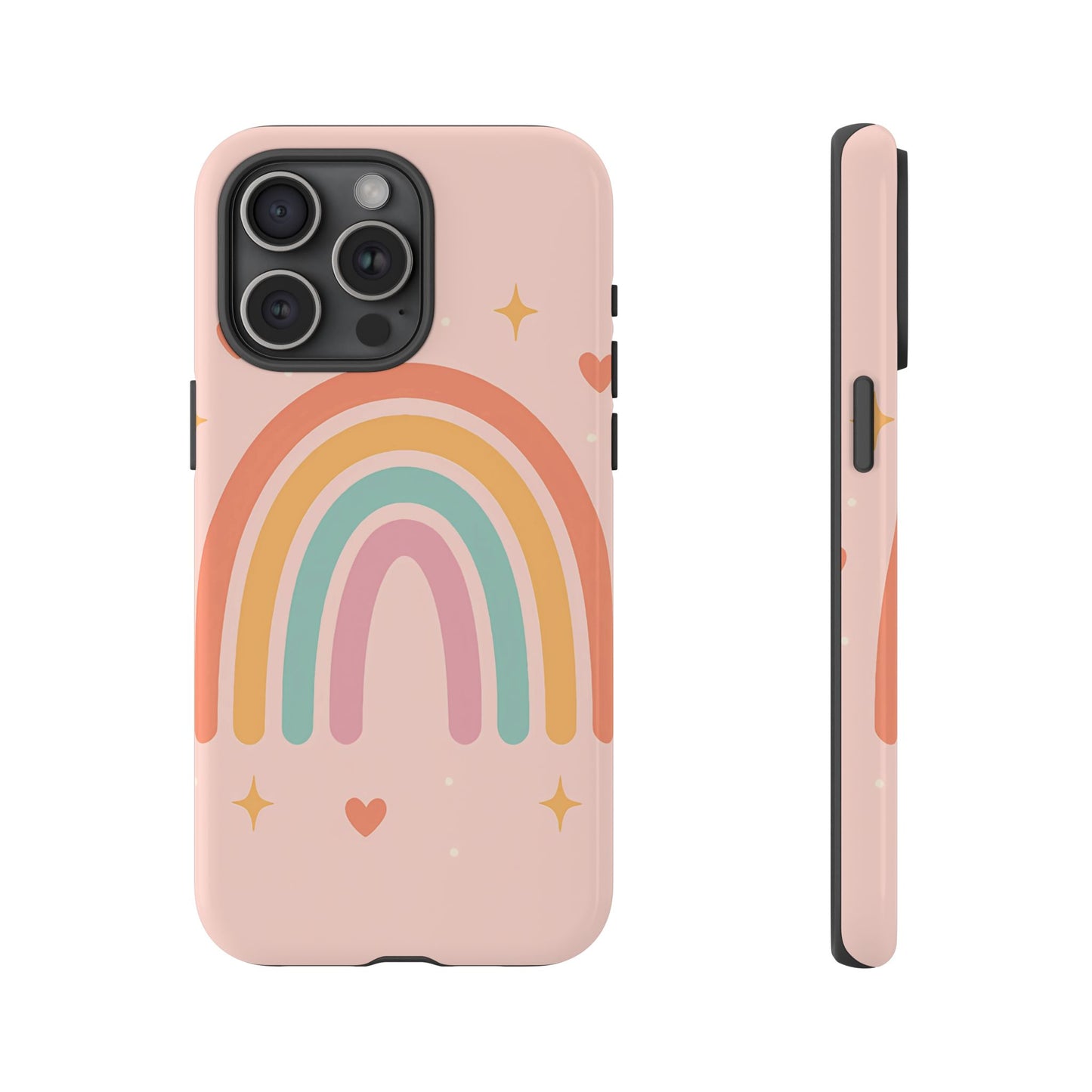 Pastel Rainbow Heart Phone Case – Cute Boho Aesthetic in Soft Pink