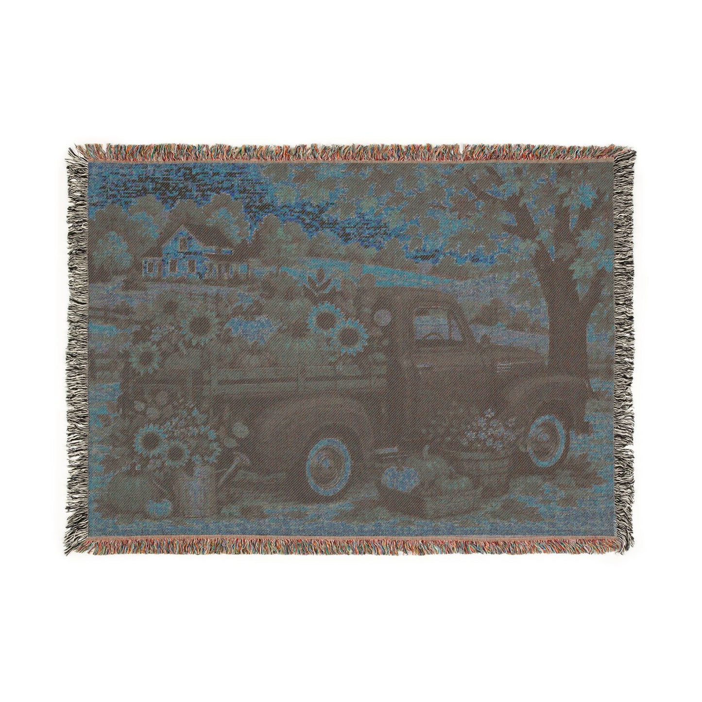 Vintage Farm Truck Woven Blanket – Autumn Sunflower Throw